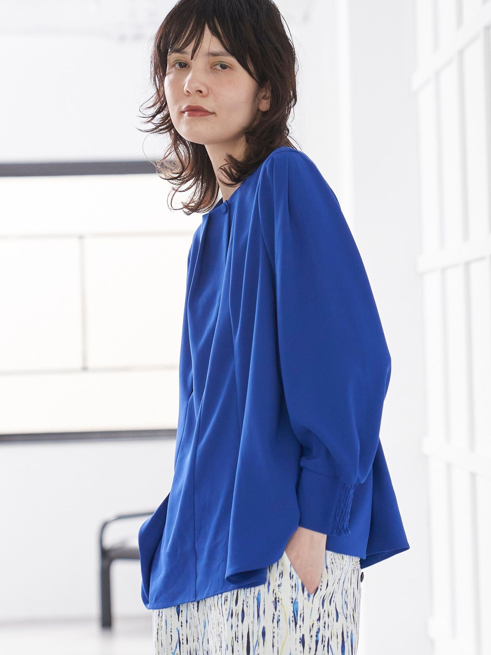 【大きいサイズ】【ECOBLUE】ストレッチブラウス≪洗濯機で洗える≫