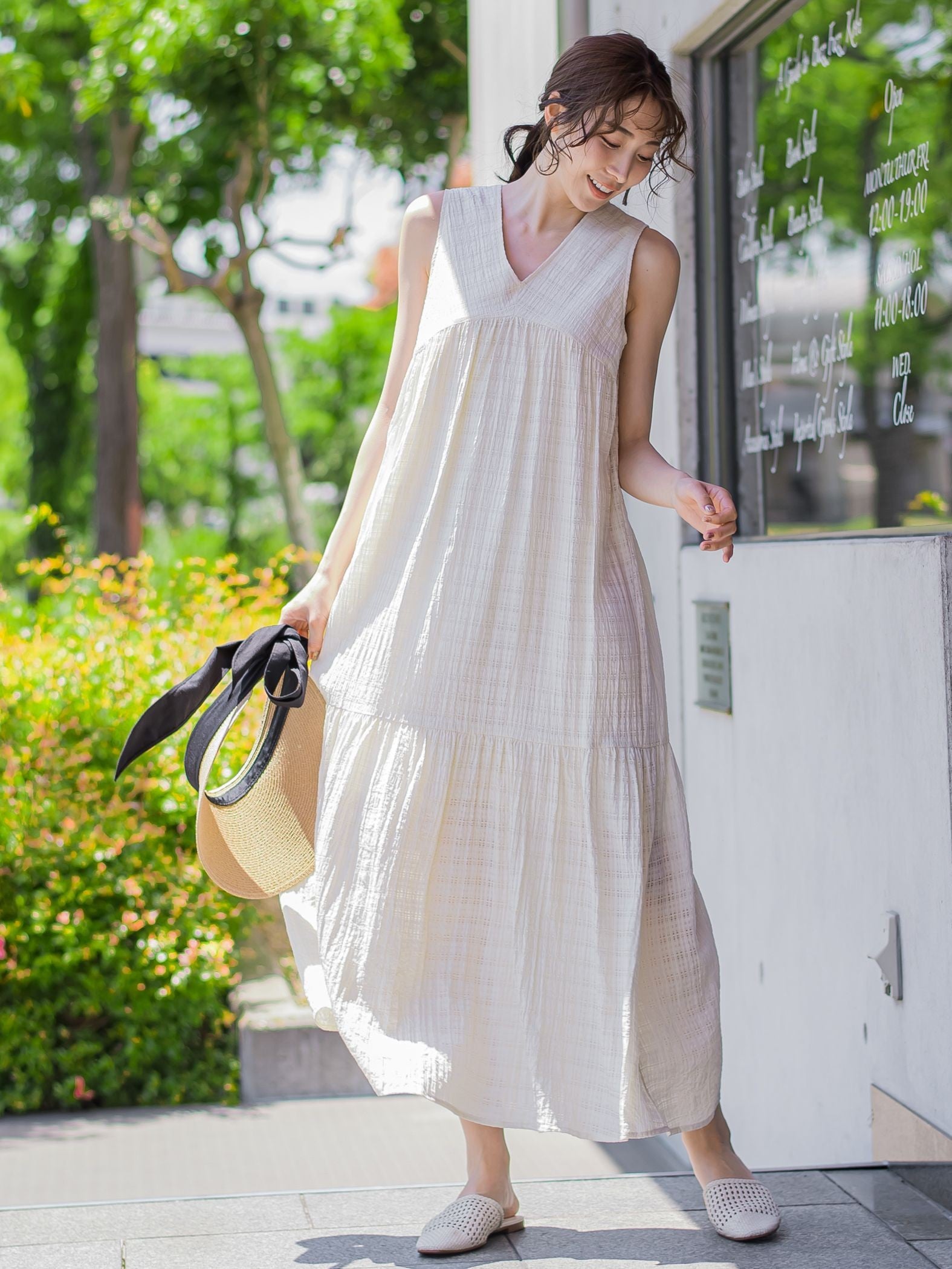 【バックリボンで後ろ姿もかわいい】チェック切替ワンピース《手洗い可能》