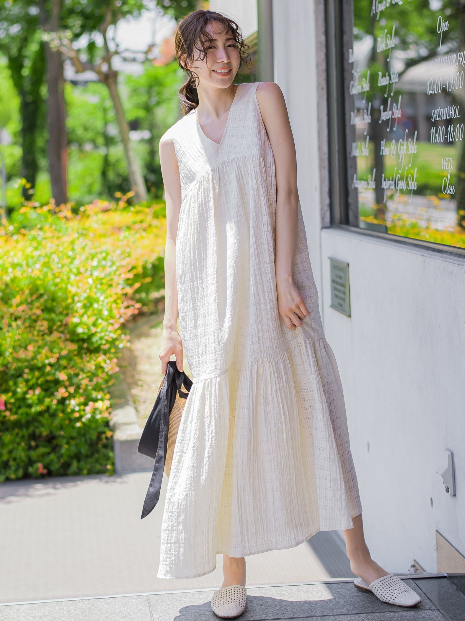 【バックリボンで後ろ姿もかわいい】チェック切替ワンピース《手洗い可能》