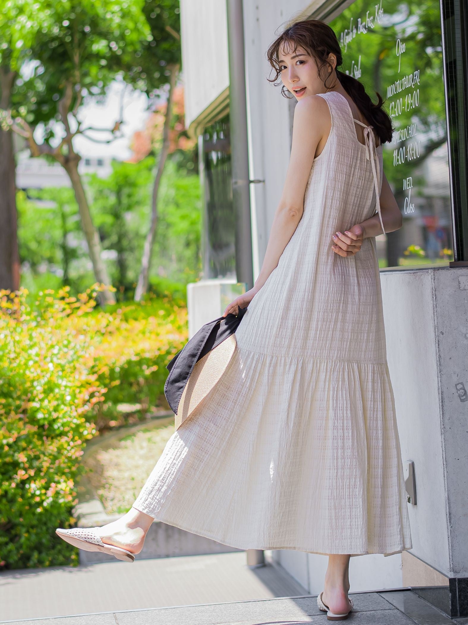 【バックリボンで後ろ姿もかわいい】チェック切替ワンピース《手洗い可能》