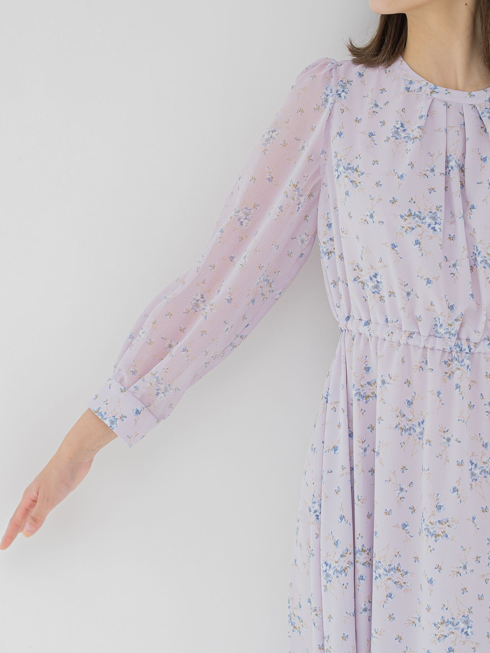 花柄シフォンワンピース ≪洗濯機で洗える≫