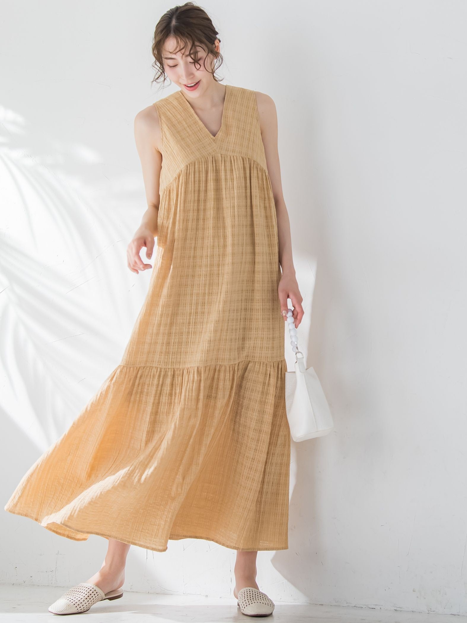 【バックリボンで後ろ姿もかわいい】チェック切替ワンピース《手洗い可能》