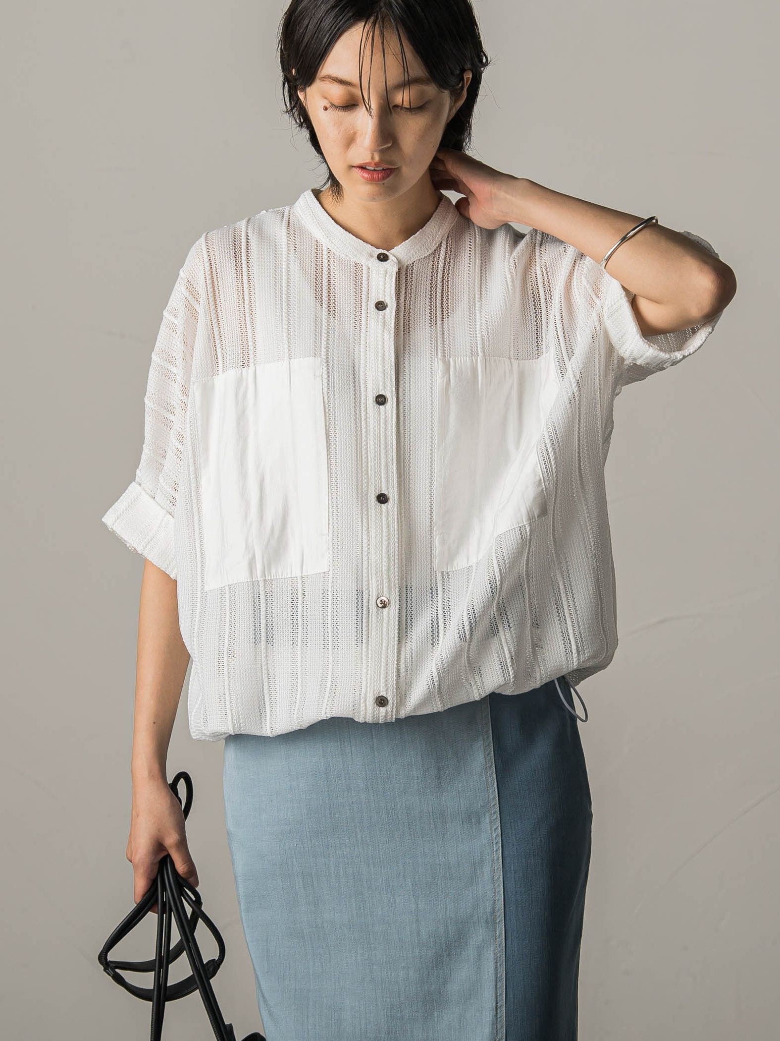 メッシュレースドルマンシャツ