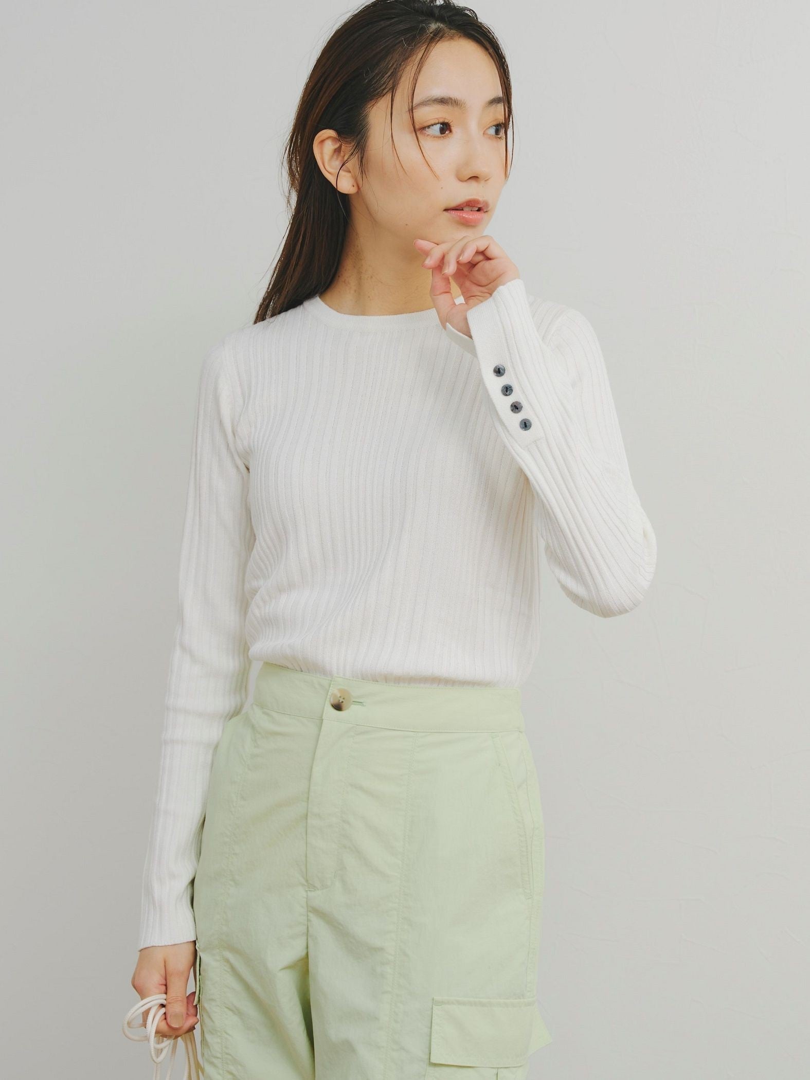 袖ボタンリブニット《手洗い可能》