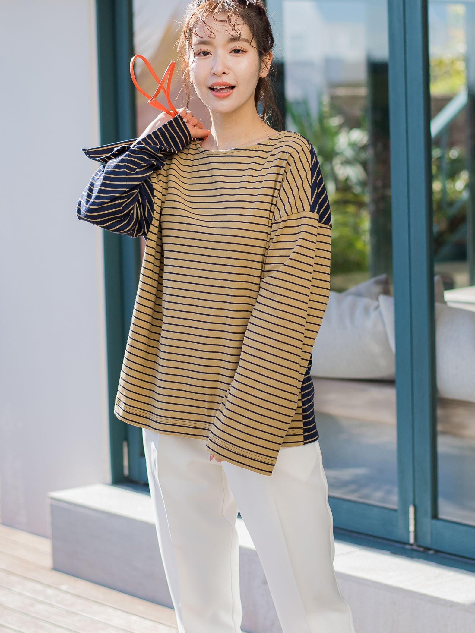 【切り返しのボーダーで遊び心をプラス】ボーダーTシャツ《手洗い可能》