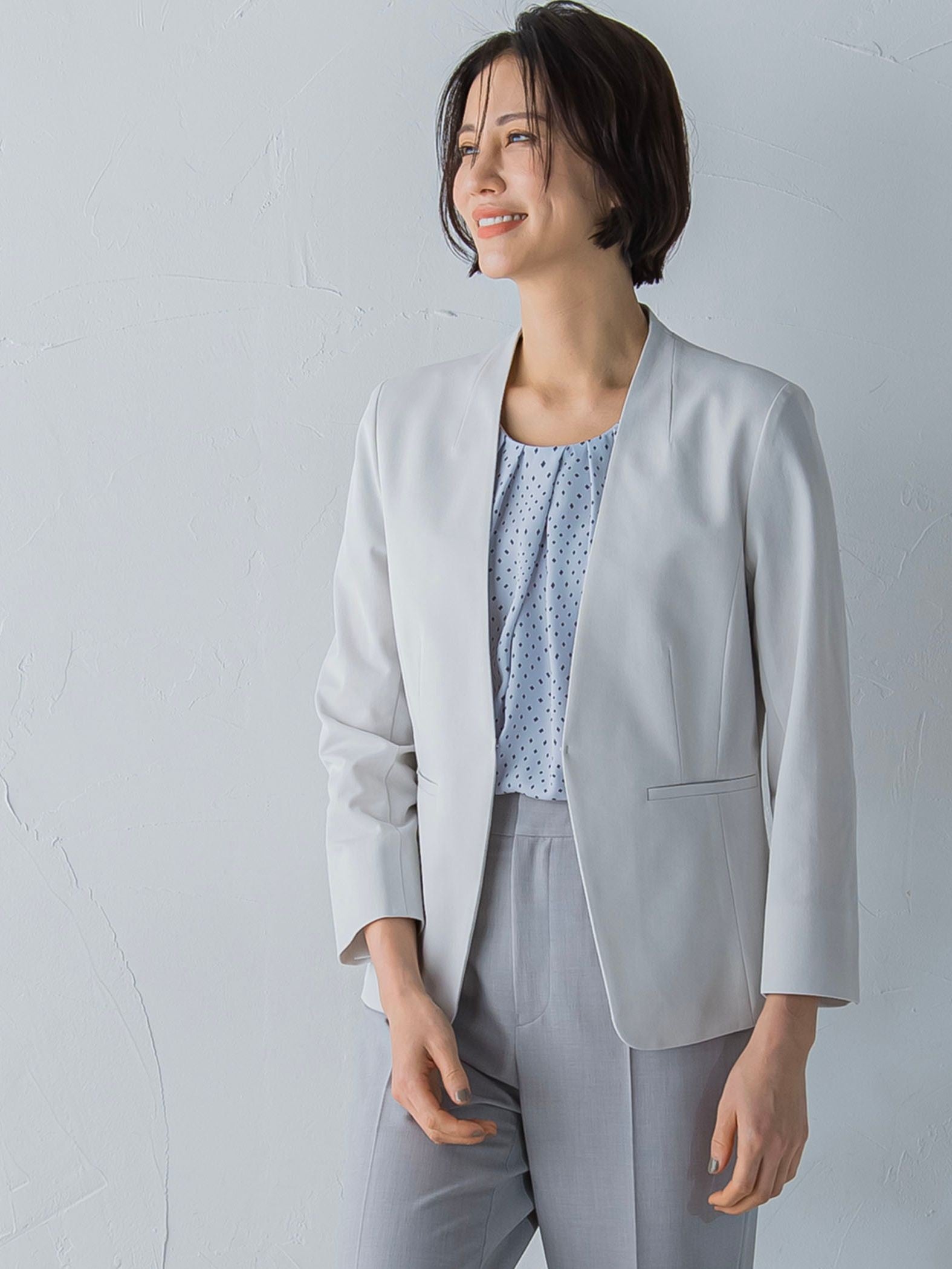 【Almight jacket】快適ノーカラージャケット≪接触冷感/透湿/ストレッチ/洗える≫