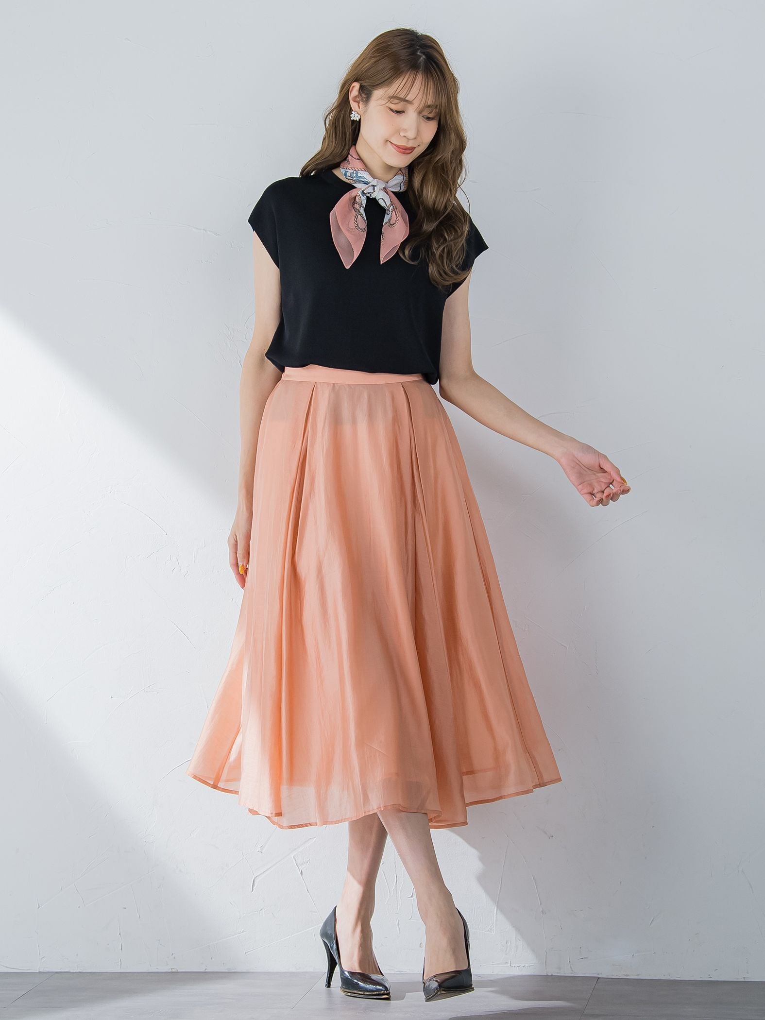 【通常サイズ】タックフレア女優スカート ≪洗濯機で洗える≫