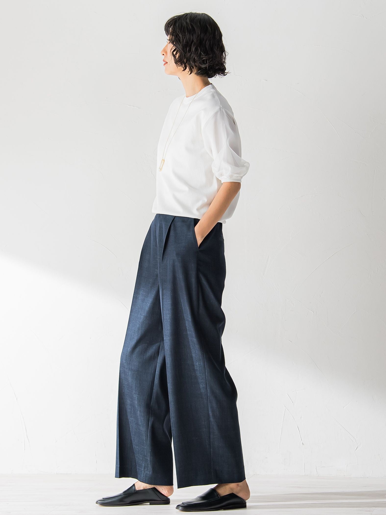 【おとなデニム】サスペンダー付きワイドパンツ≪洗える≫