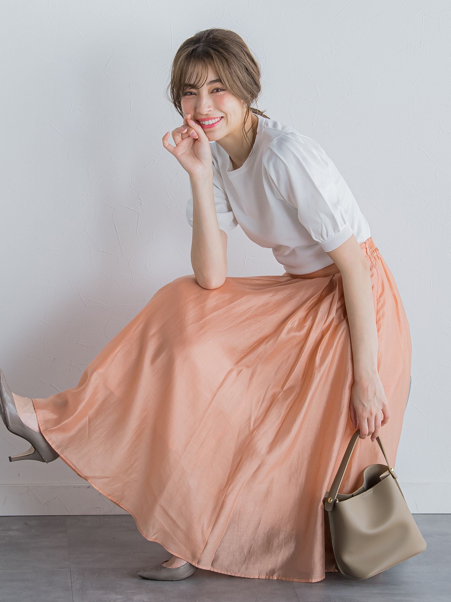 【通常サイズ】タックフレア女優スカート ≪洗濯機で洗える≫