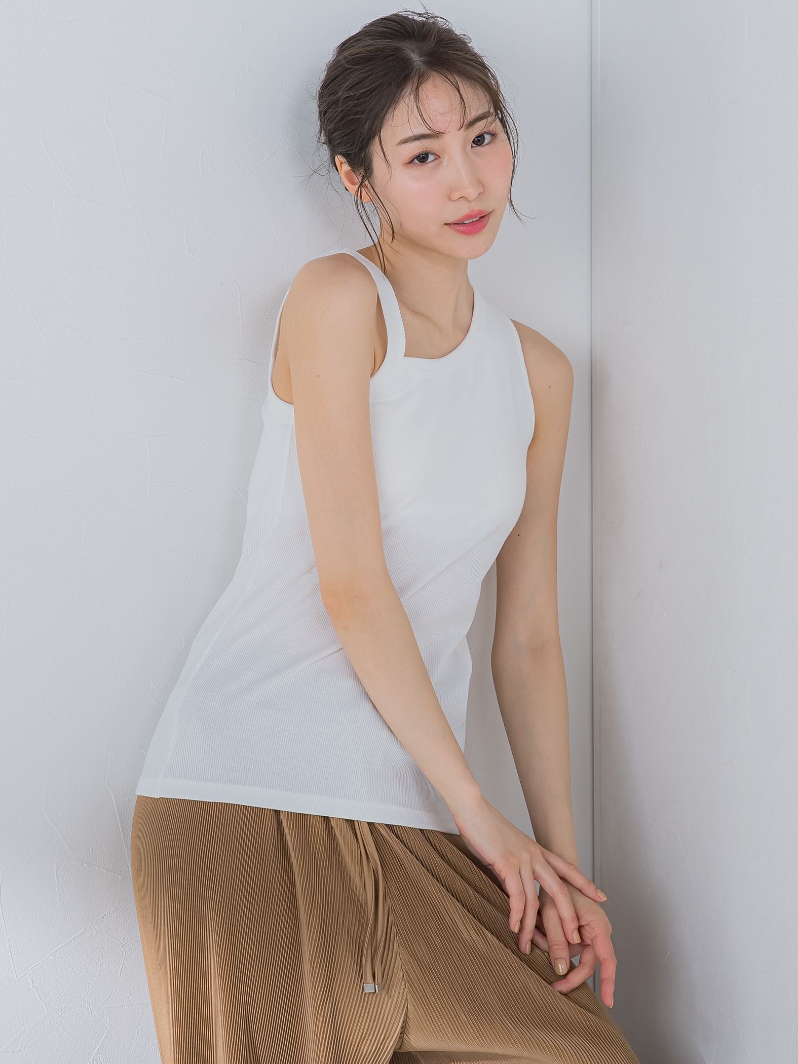 【大人女子のための優秀タンク】パット付アシメリブ《洗濯機で洗える》
