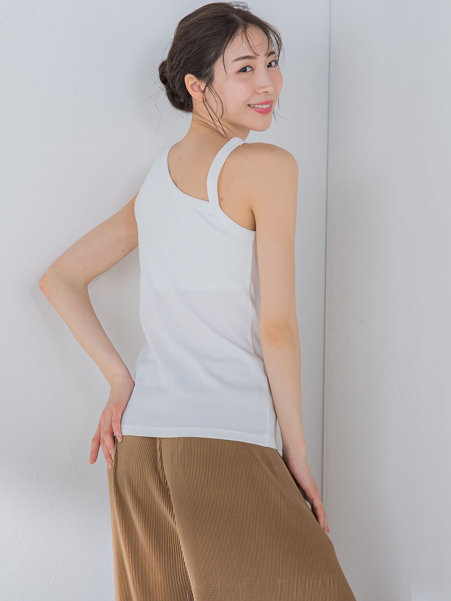【大人女子のための優秀タンク】パット付アシメリブ《洗濯機で洗える》