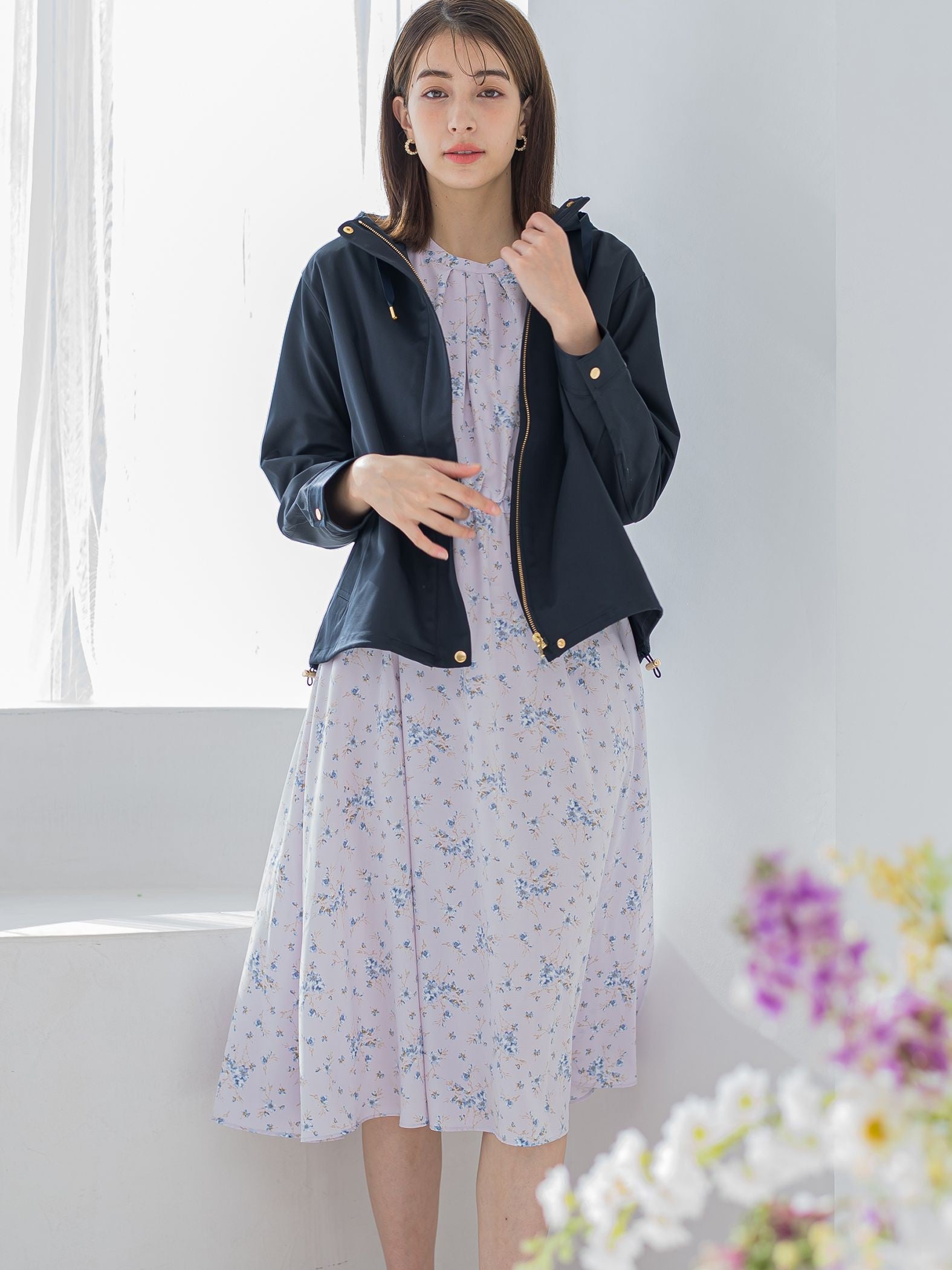花柄シフォンワンピース ≪洗濯機で洗える≫