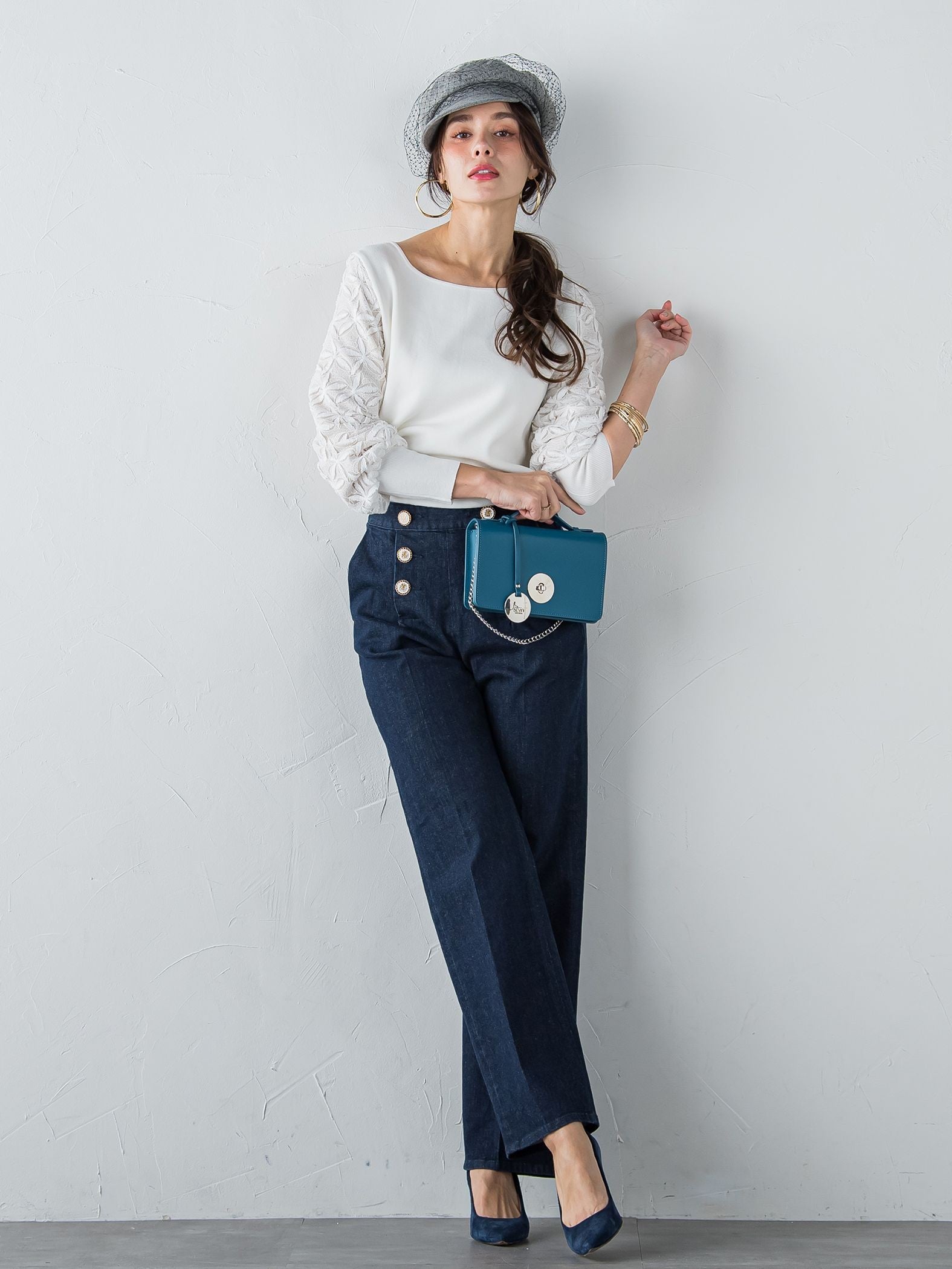 袖レース刺繍ニットプルオーバー≪セットアップ対応≫