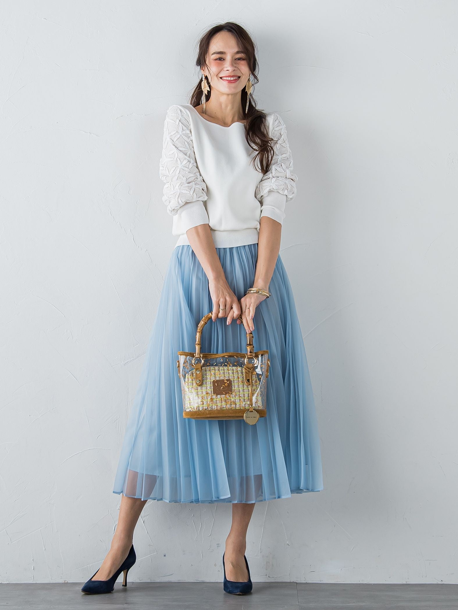 袖レース刺繍ニットプルオーバー≪セットアップ対応≫