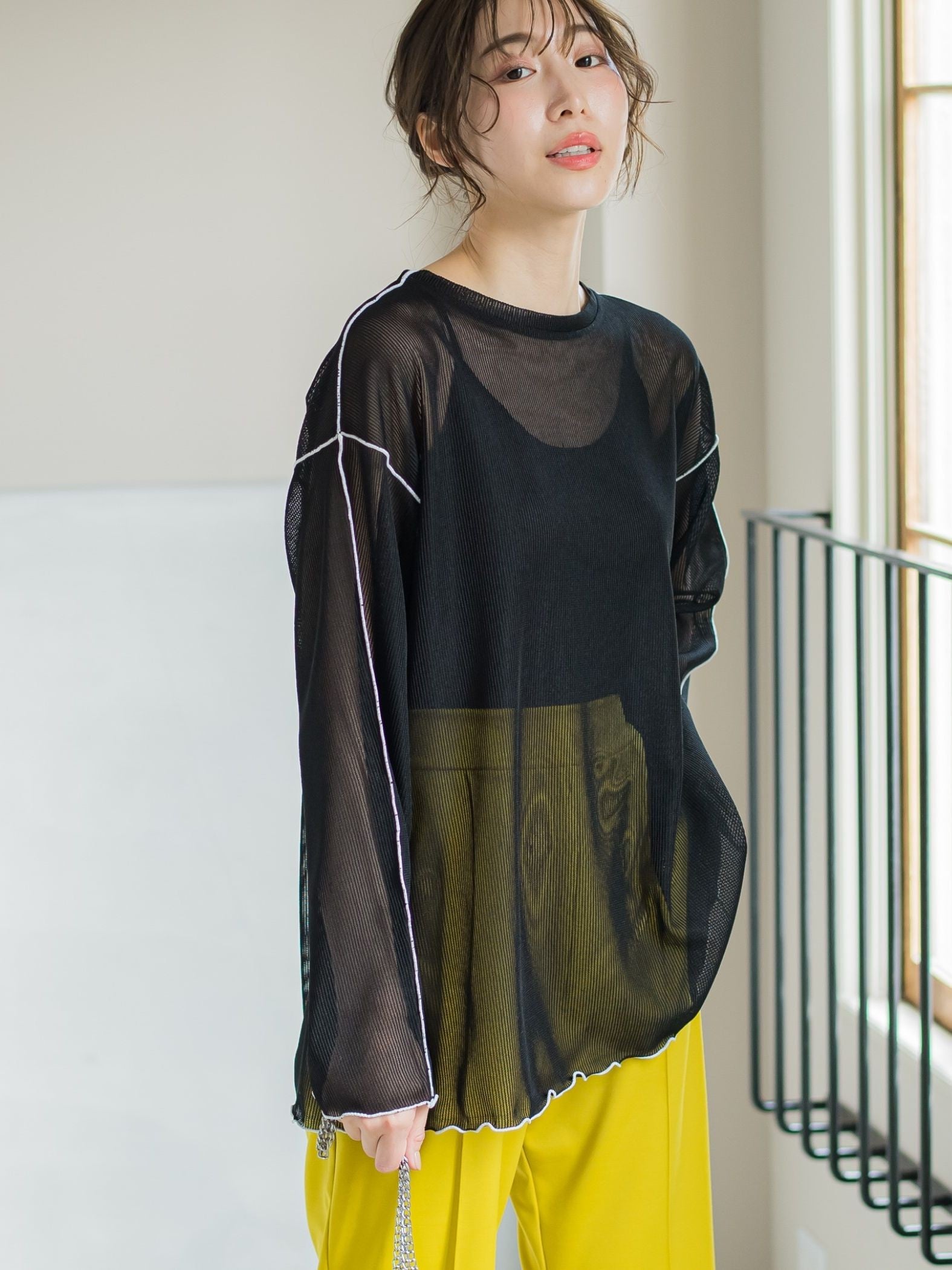 【コーディネートにこなれ感をプラス】ストライプシアーTシャツ《手洗い可能》