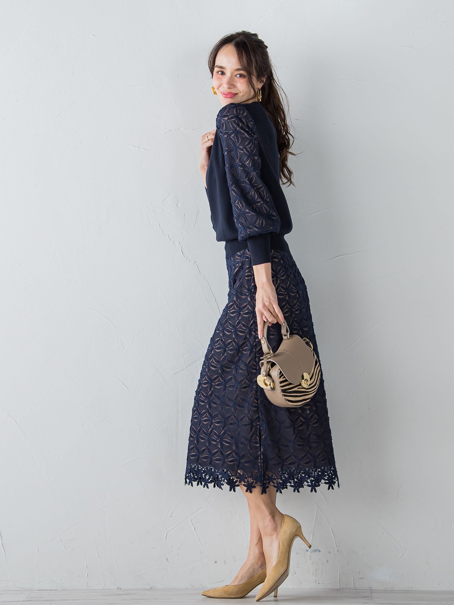 袖レース刺繍ニットプルオーバー≪セットアップ対応≫