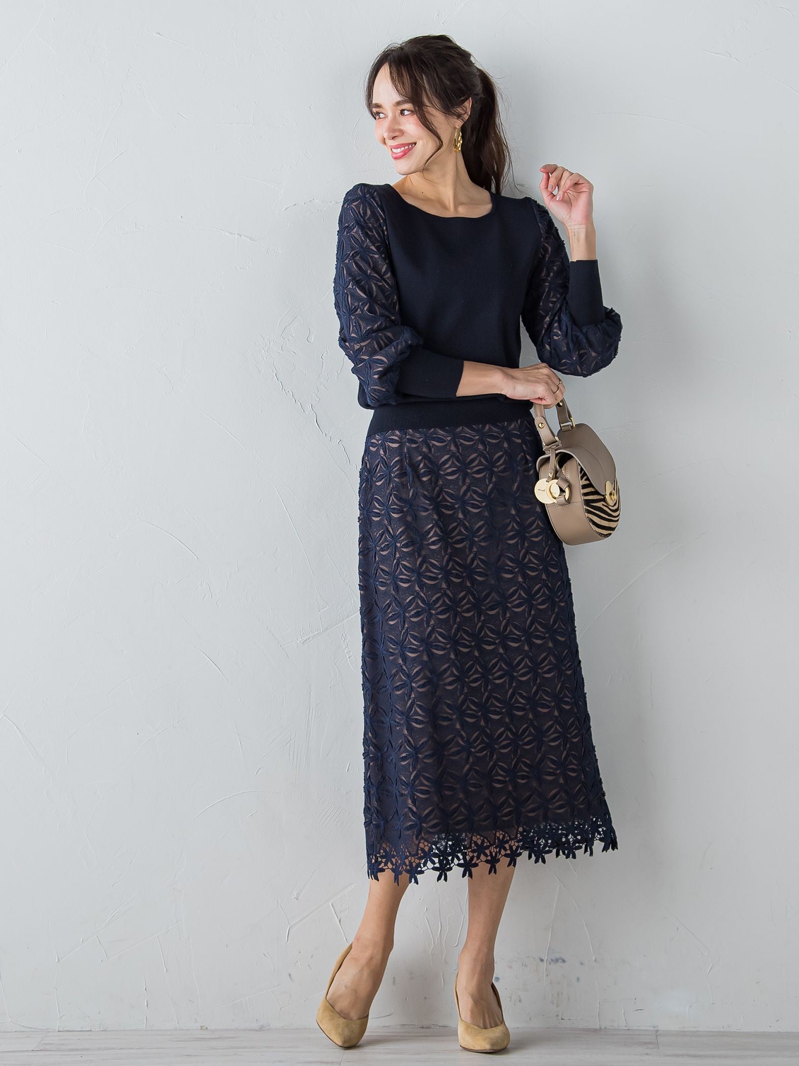 袖レース刺繍ニットプルオーバー≪セットアップ対応≫