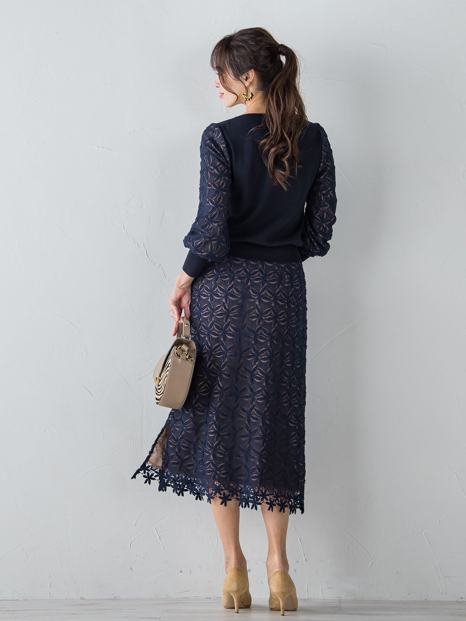 袖レース刺繍ニットプルオーバー≪セットアップ対応≫