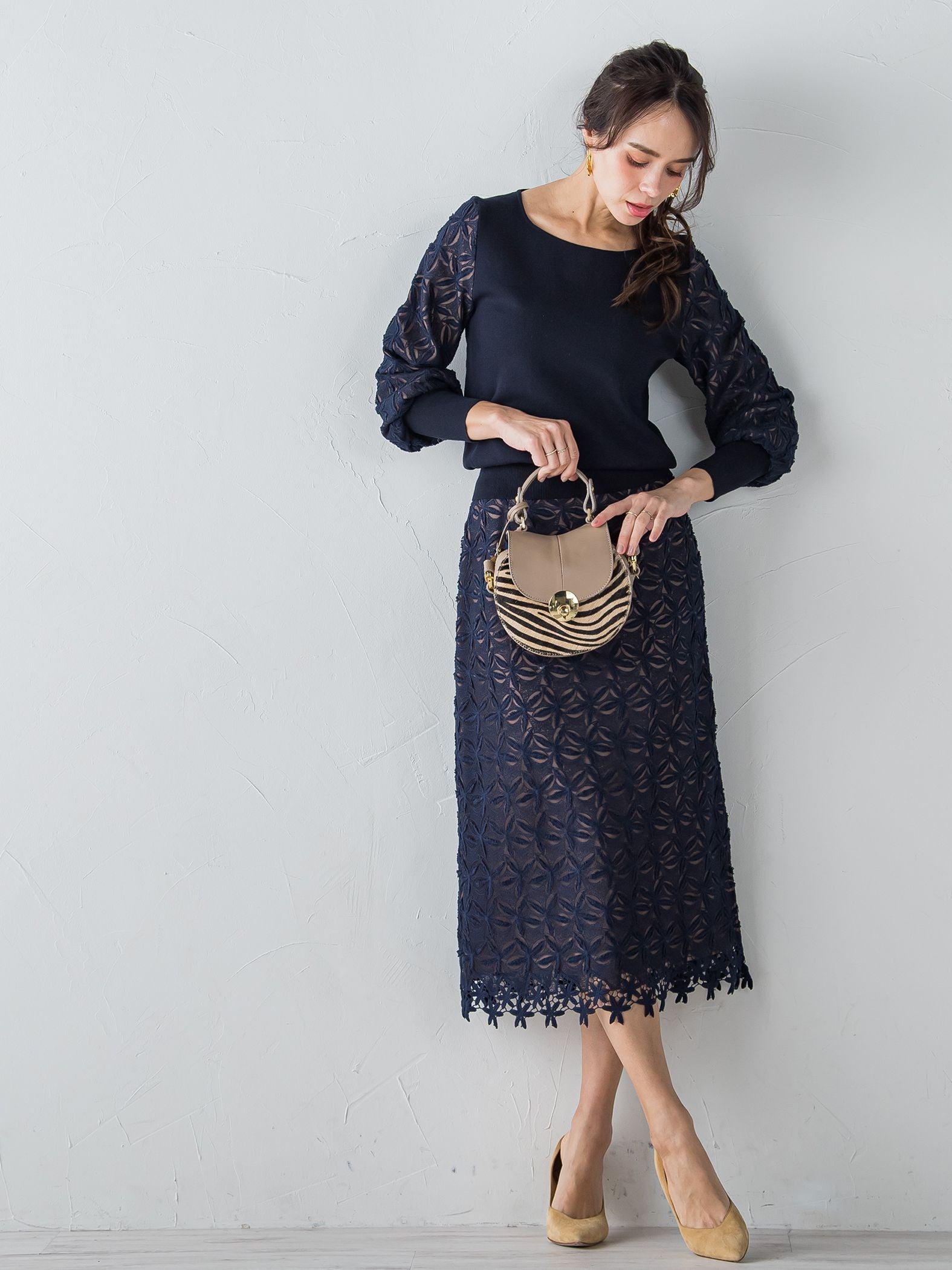 袖レース刺繍ニットプルオーバー≪セットアップ対応≫