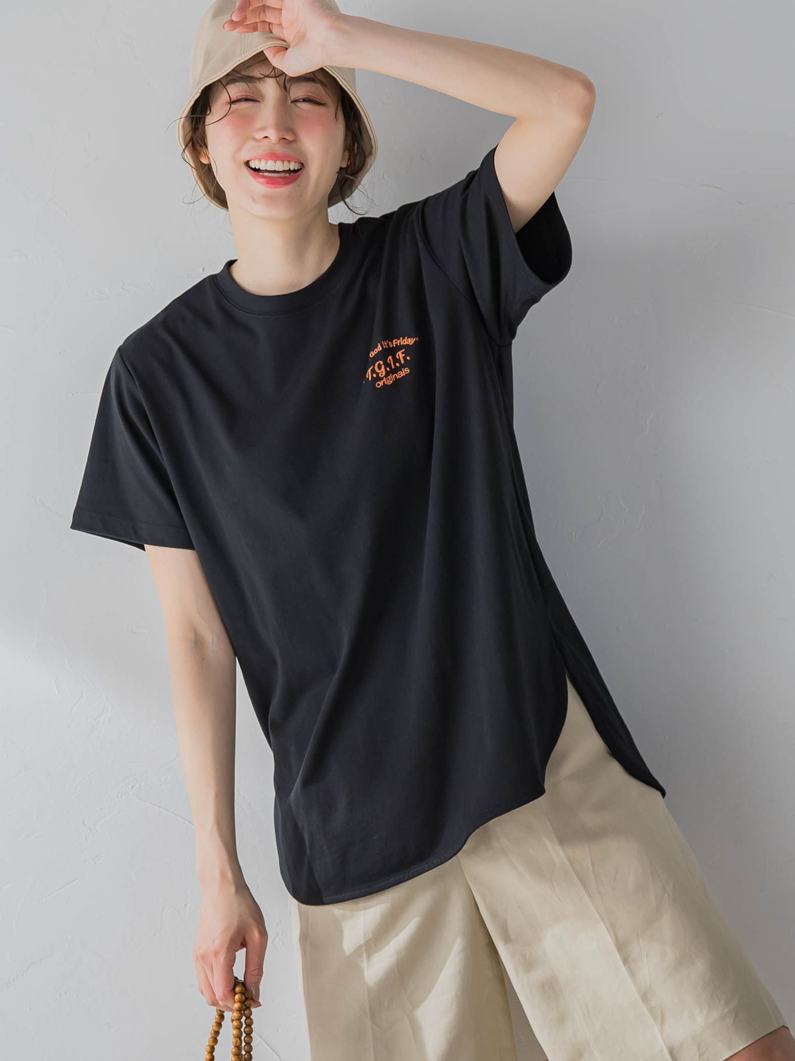 【一枚で決まる大人のTシャツ】ワンポイント刺繍Tシャツ《洗濯機で洗える》