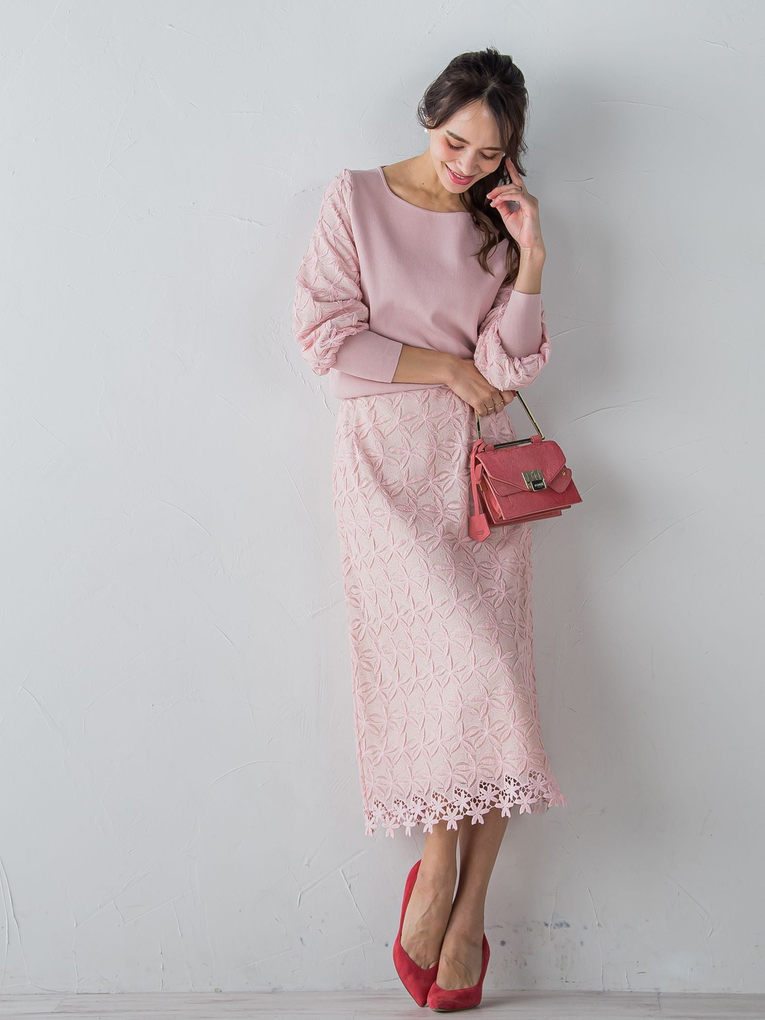 袖レース刺繍ニットプルオーバー≪セットアップ対応≫