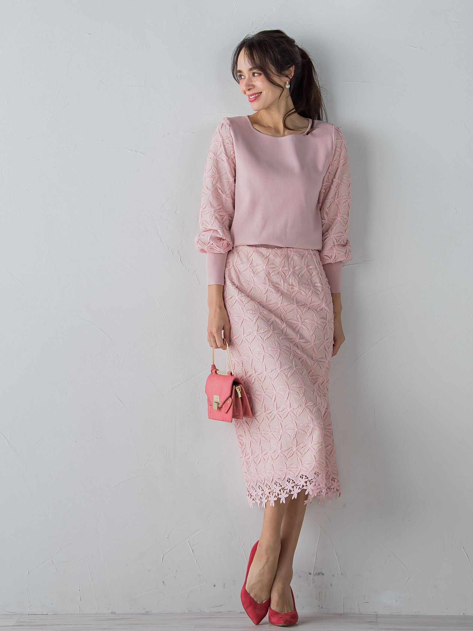 袖レース刺繍ニットプルオーバー≪セットアップ対応≫