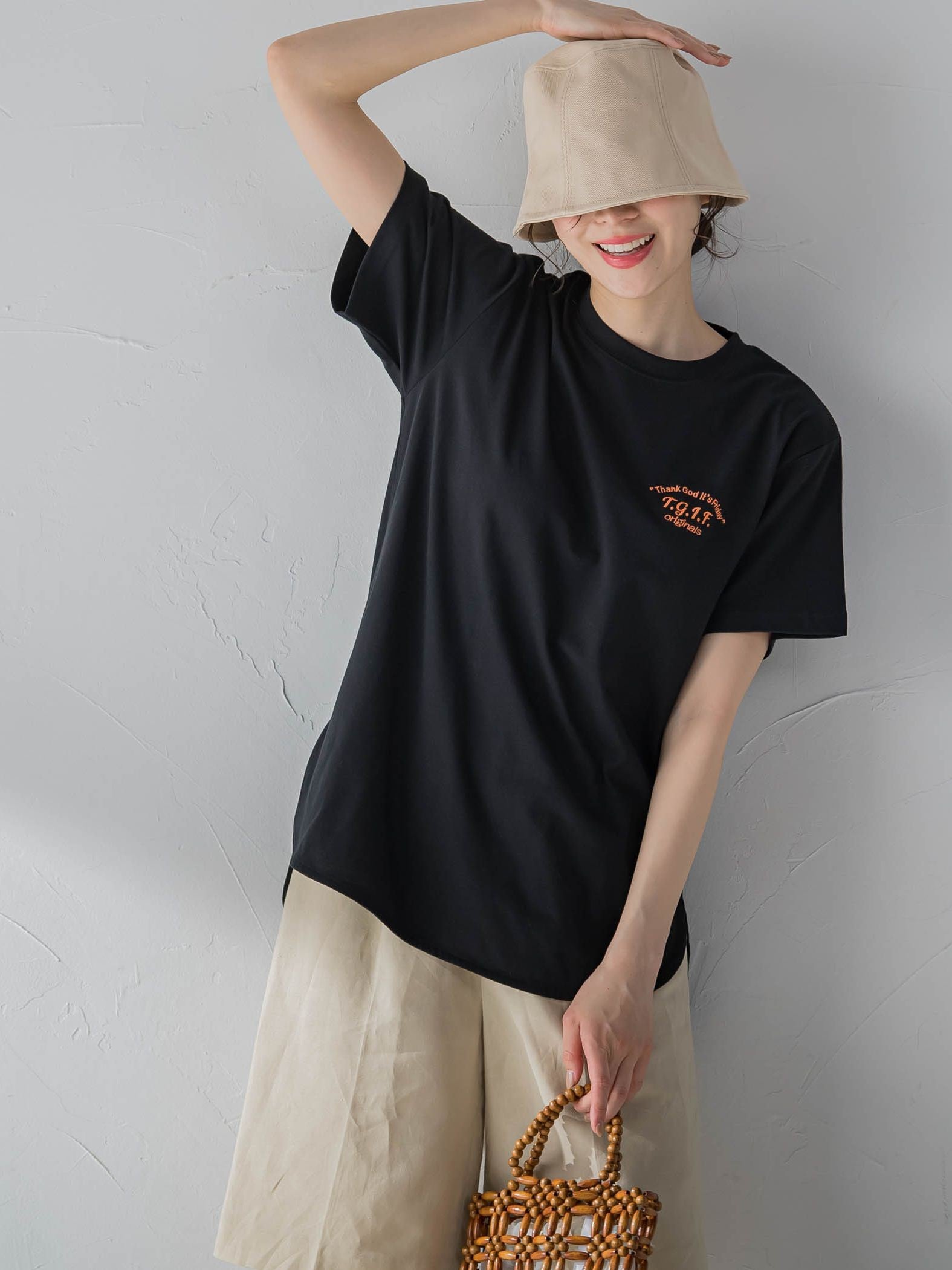 【一枚で決まる大人のTシャツ】ワンポイント刺繍Tシャツ《洗濯機で洗える》