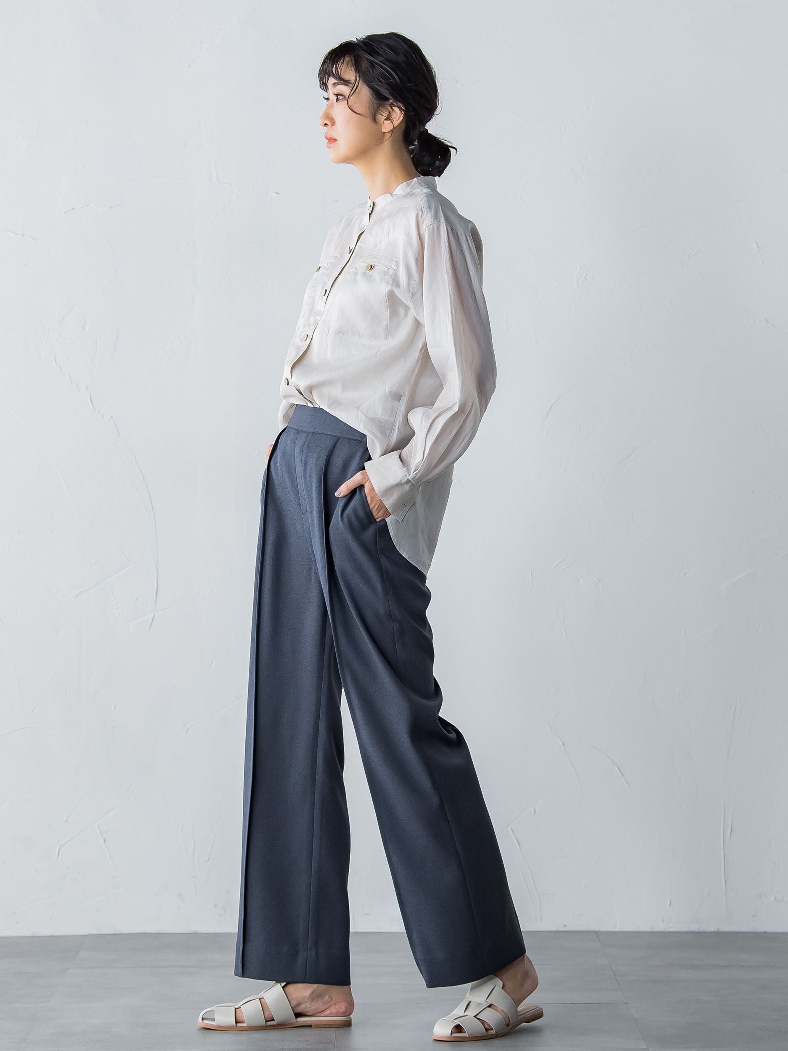 アリシアリノスタイルアップワイドパンツ≪洗濯機で洗える/シワになりにくい/ストレッチ/セットアップ≫