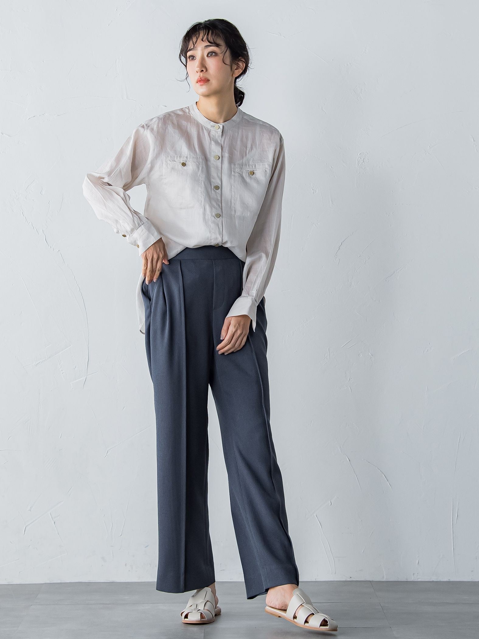 アリシアリノスタイルアップワイドパンツ≪洗濯機で洗える/シワになりにくい/ストレッチ/セットアップ≫