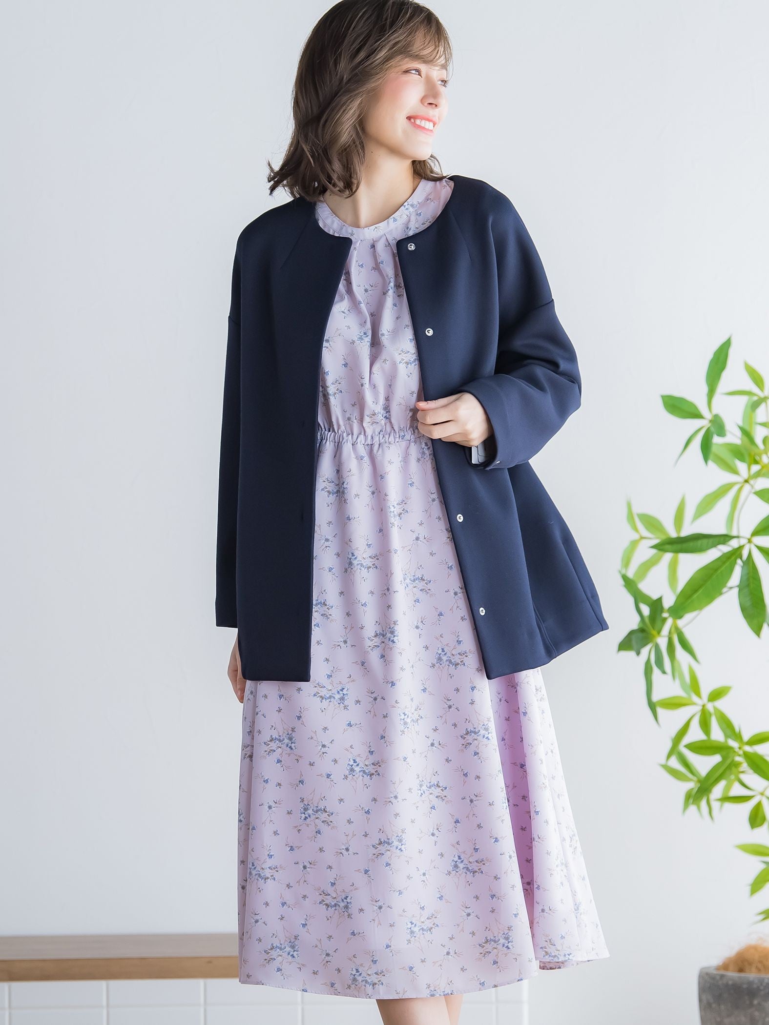 花柄シフォンワンピース ≪洗濯機で洗える≫