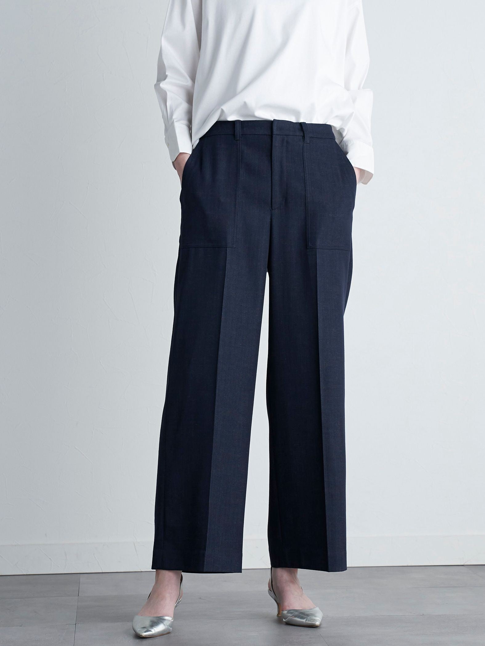【おとなデニム】きれいめワイドシルエットパンツ≪洗濯機で洗える/サスティナブル≫