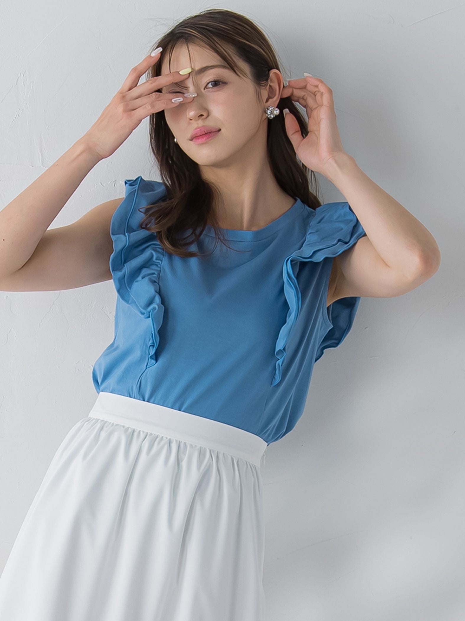 ショルダーフリルカットソー≪手洗い可能≫