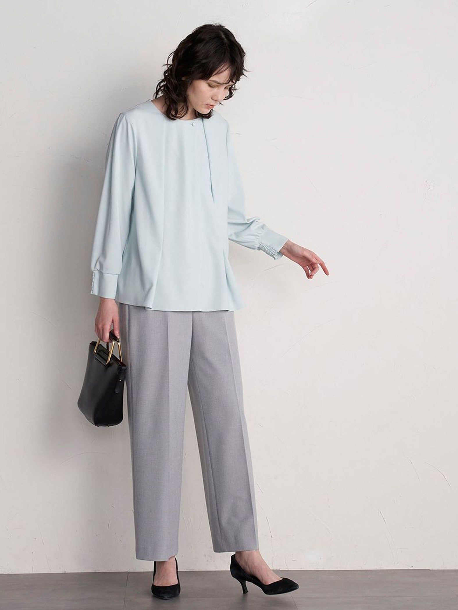【大きいサイズ】【ECOBLUE】ストレッチブラウス≪洗濯機で洗える≫