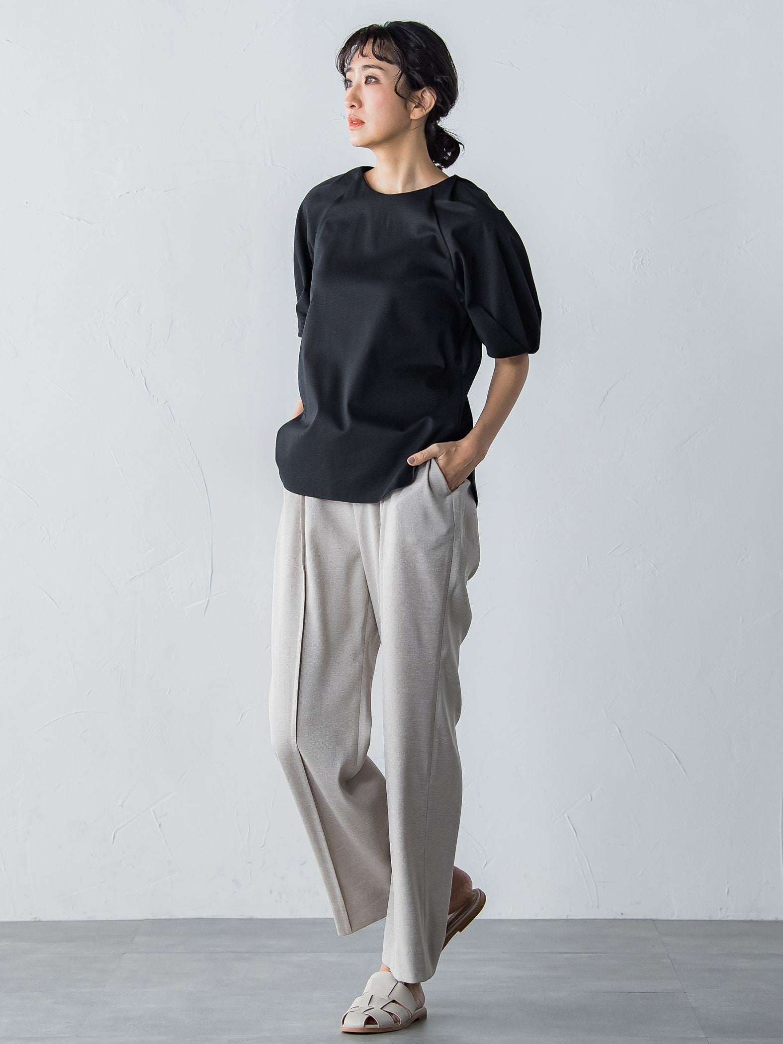 アリシアリノスタイルアップワイドパンツ≪洗濯機で洗える/シワになりにくい/ストレッチ/セットアップ≫