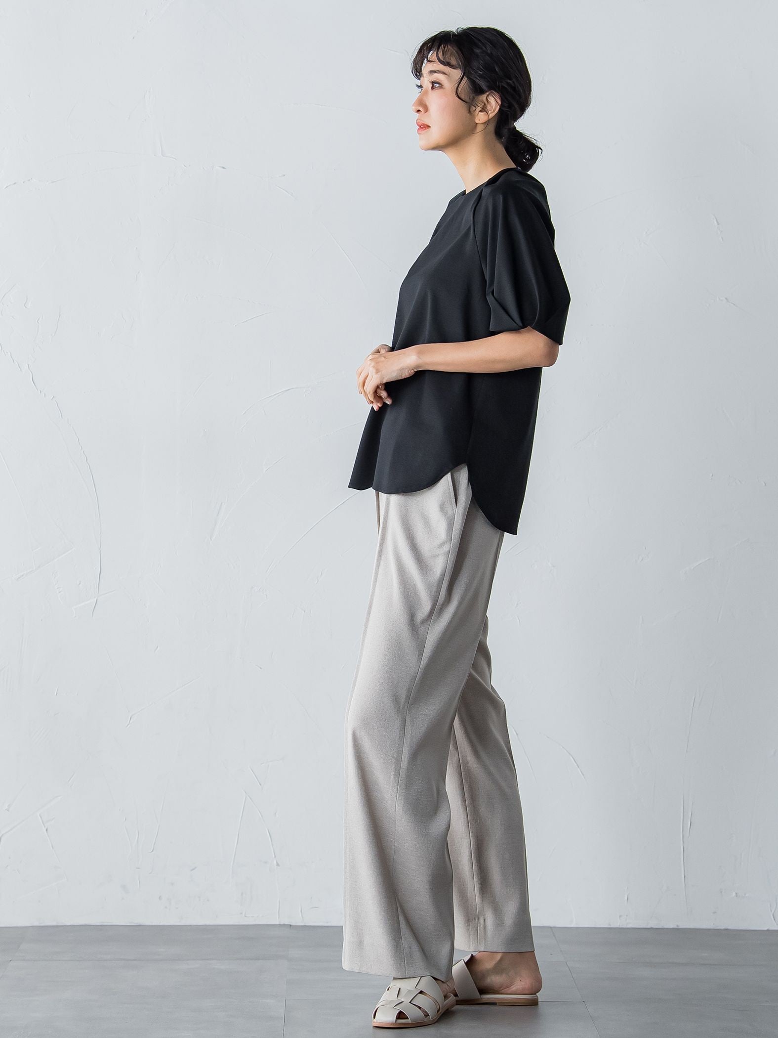 アリシアリノスタイルアップワイドパンツ≪洗濯機で洗える/シワになりにくい/ストレッチ/セットアップ≫