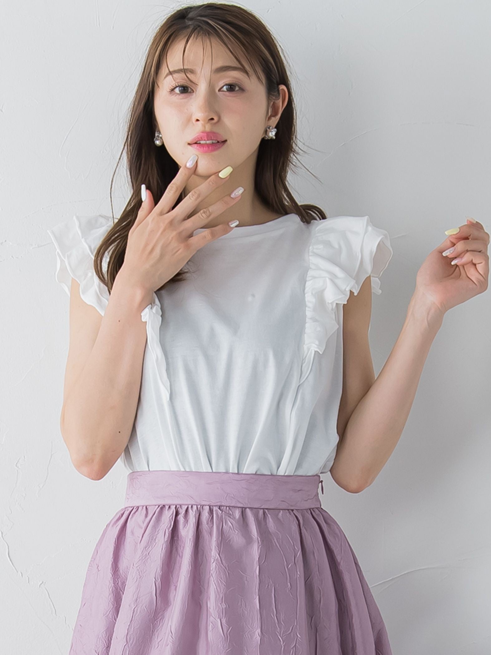 ショルダーフリルカットソー≪手洗い可能≫