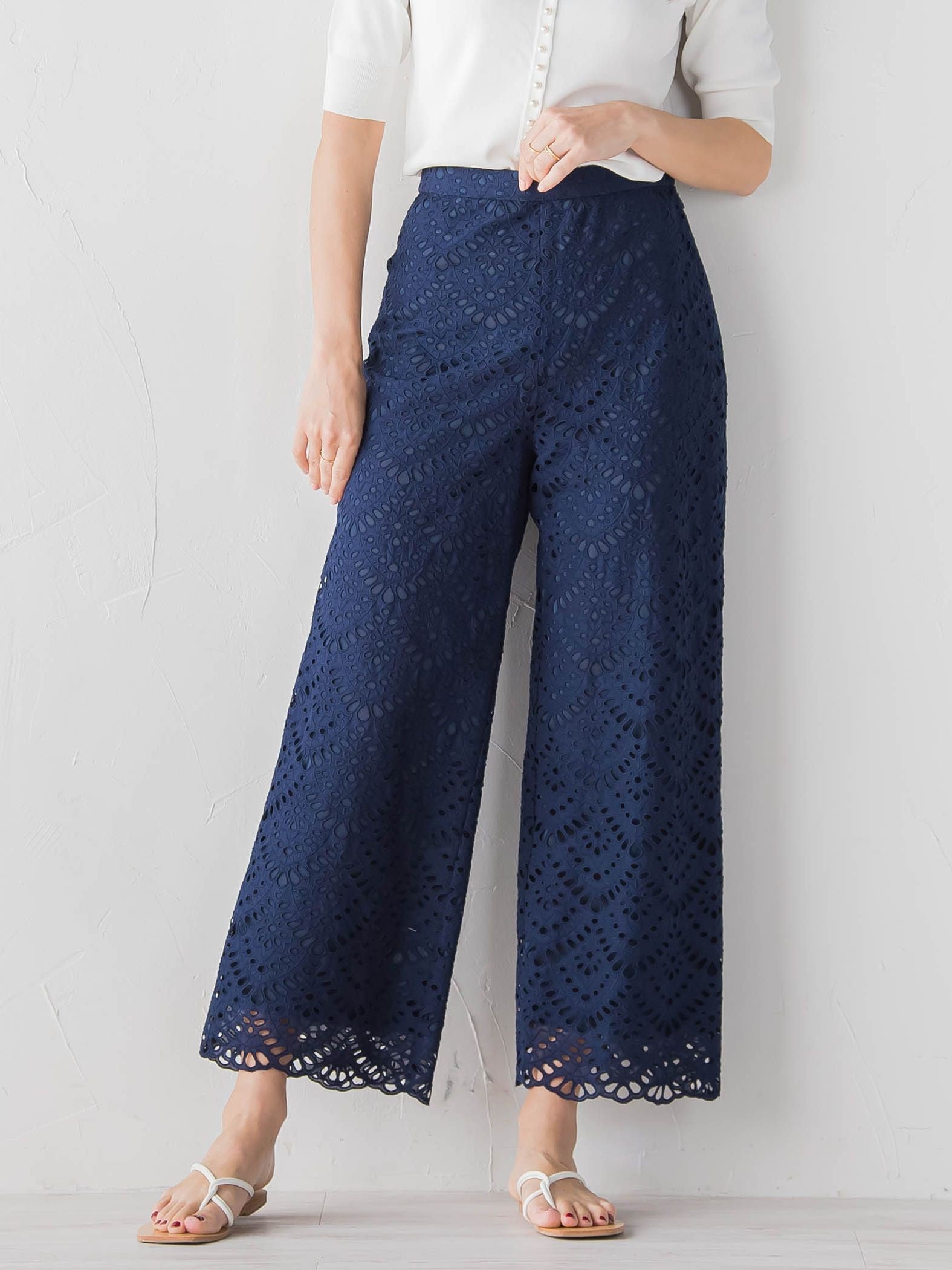 コットンレース刺繍ウエストゴムパンツ≪SET UP対応≫