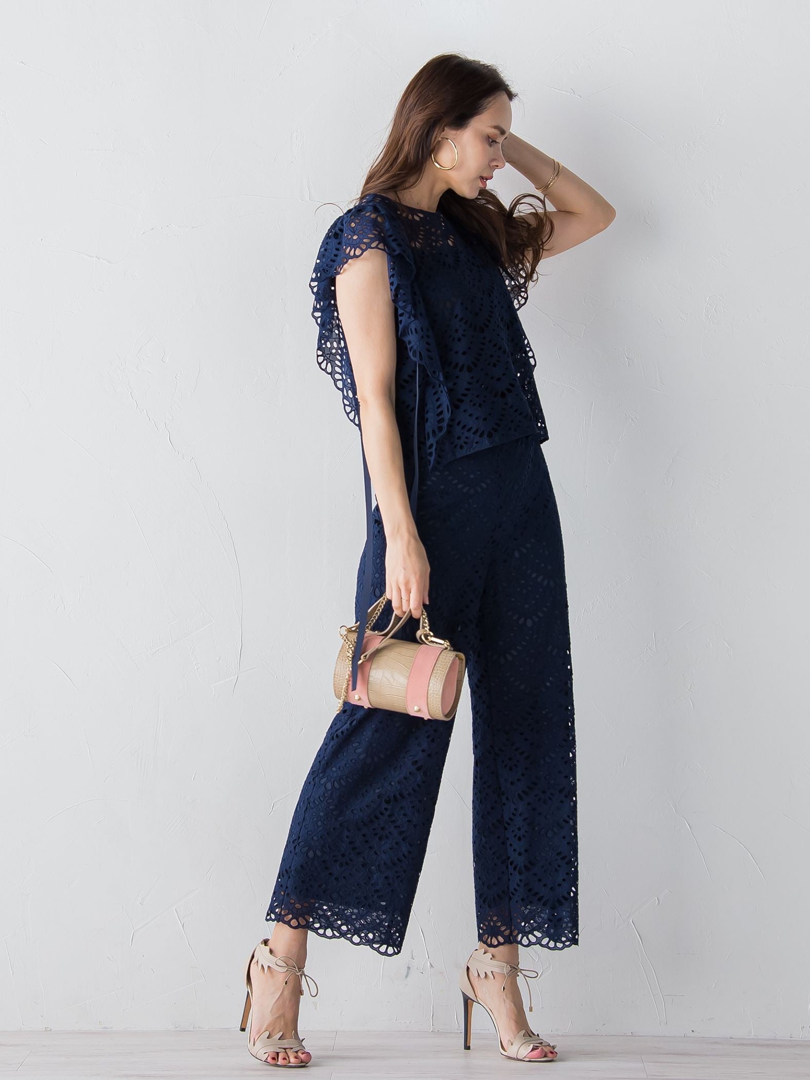 コットンレース刺繍ウエストゴムパンツ≪SET UP対応≫