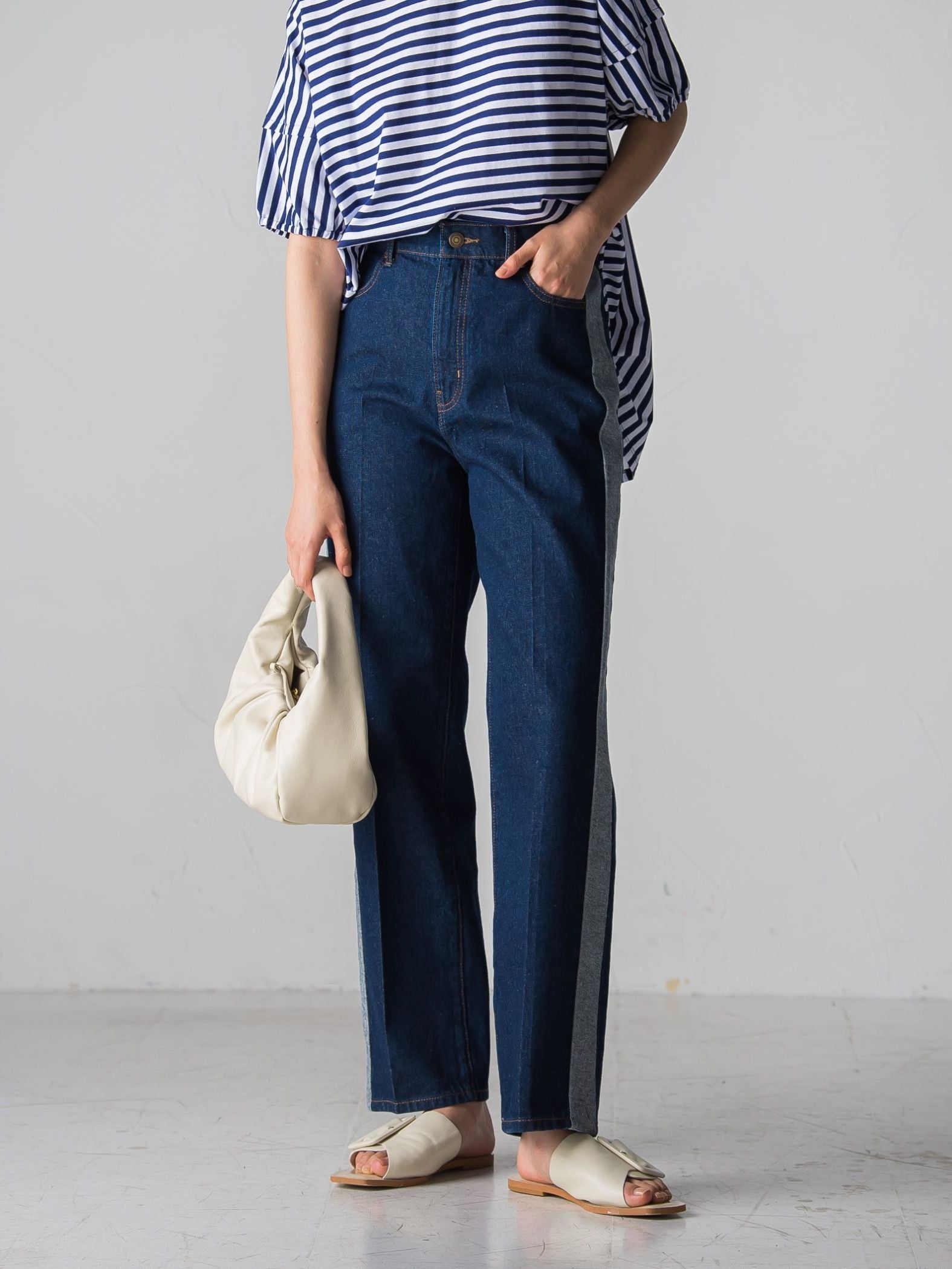 WATER LESS DENIMサイドラインパンツ≪洗濯機で洗える≫