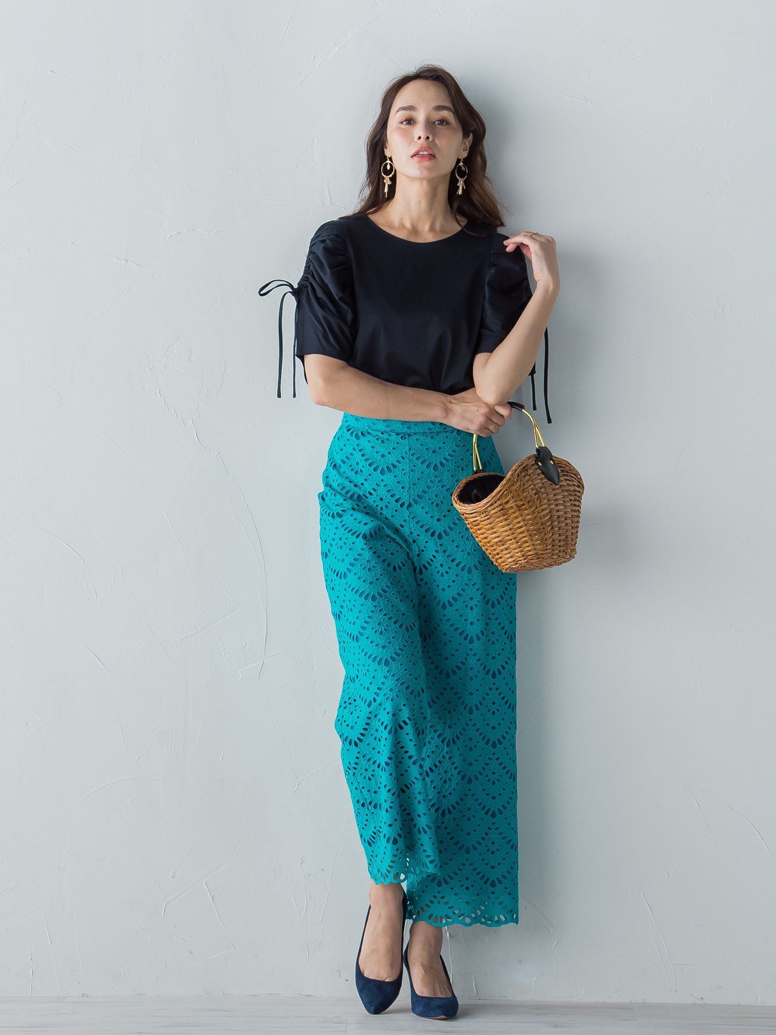 コットンレース刺繍ウエストゴムパンツ≪SET UP対応≫