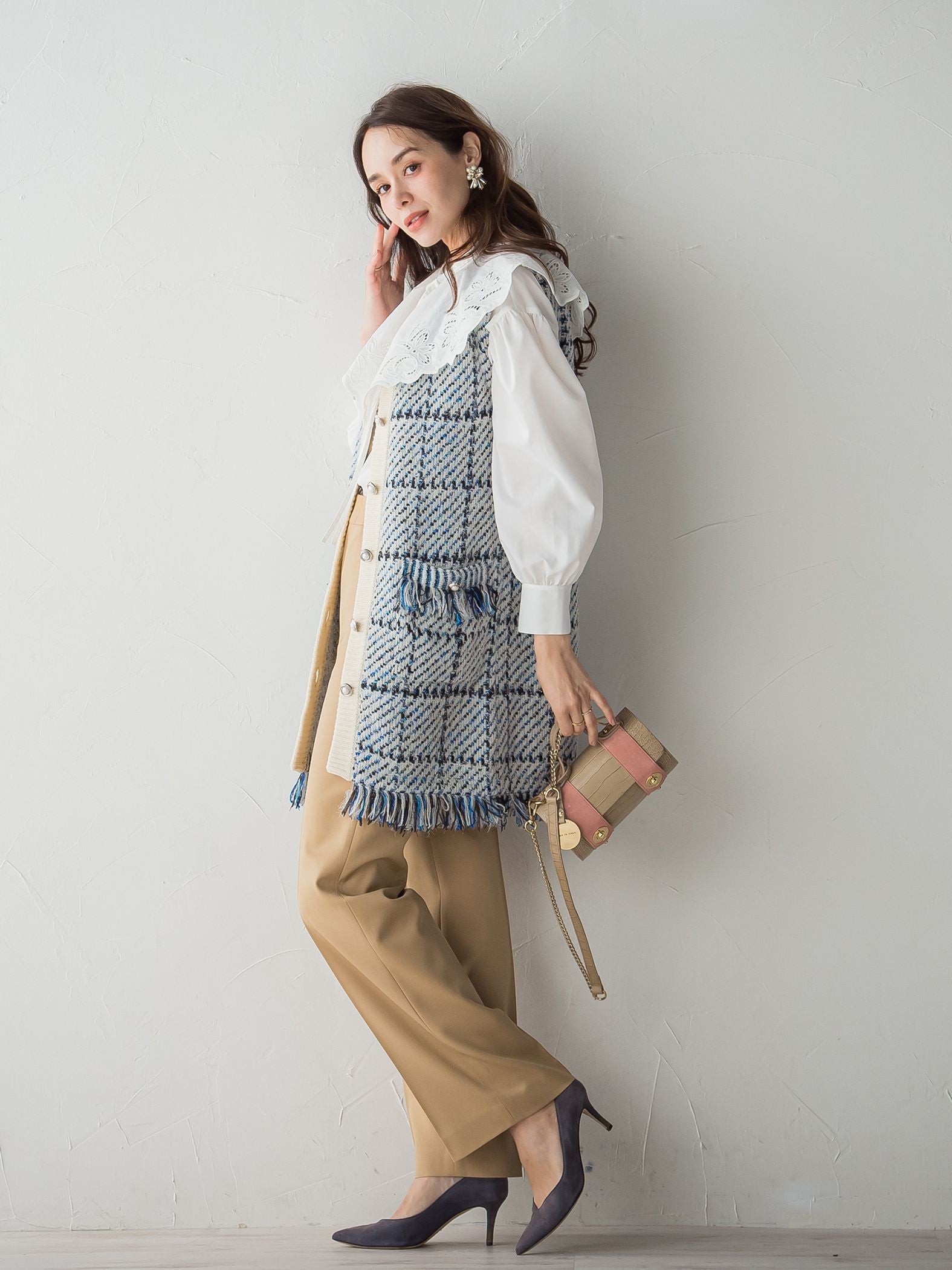 【2WAY】ビック刺繍カラーブラウス≪手洗い可能≫