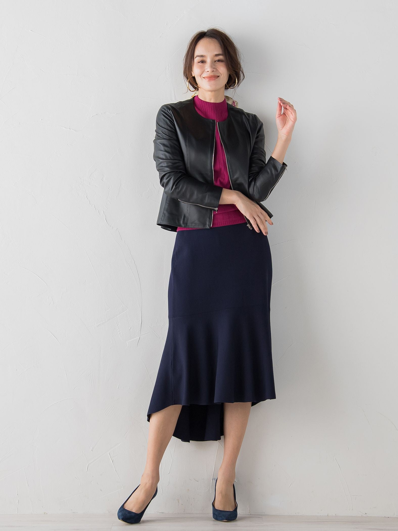アシンメトリーニットフレアスカート≪手洗い可能/セットアップ対応≫