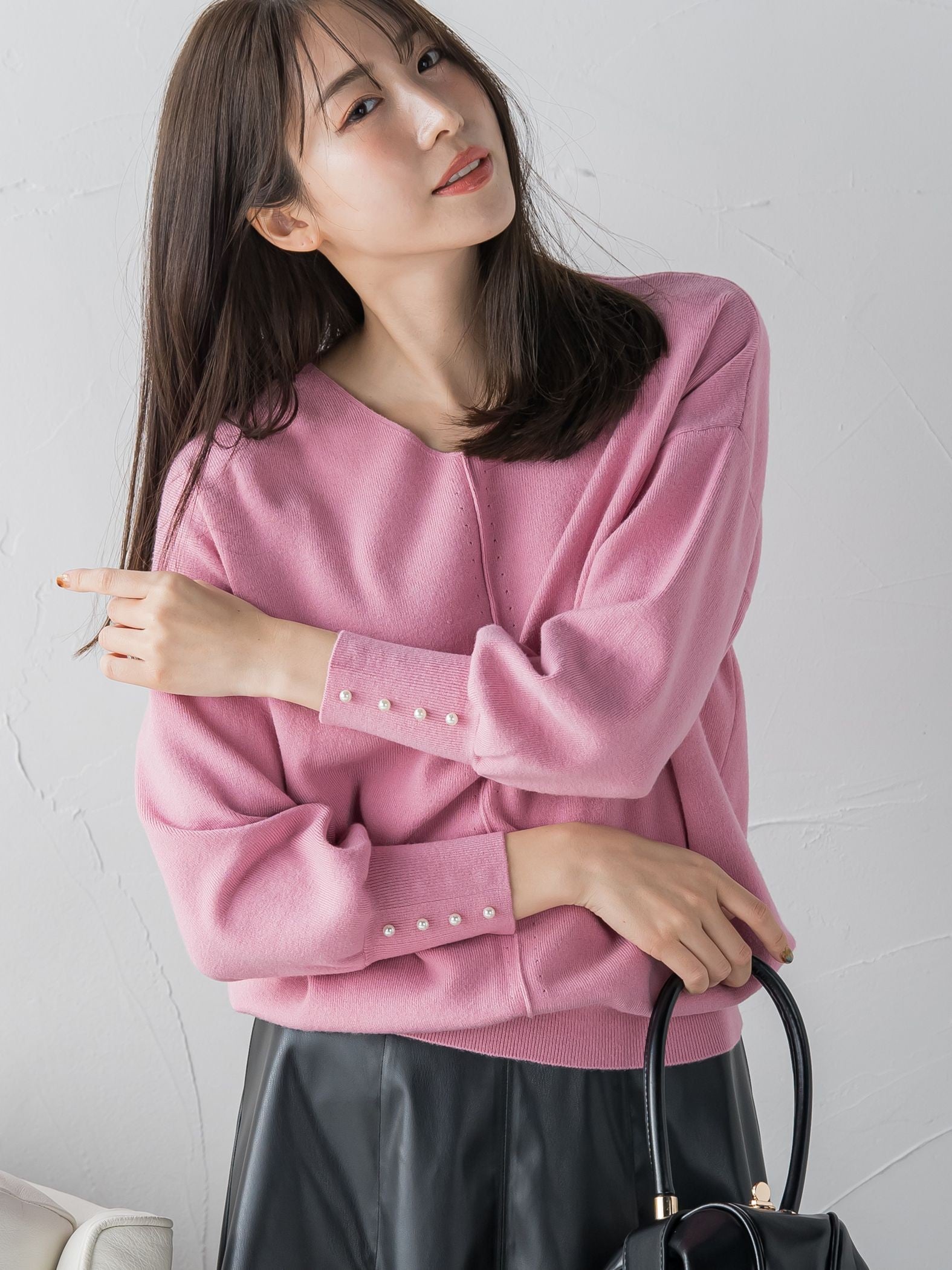 【定番人気アイテム新色登場】袖パールニット《手洗い可能》