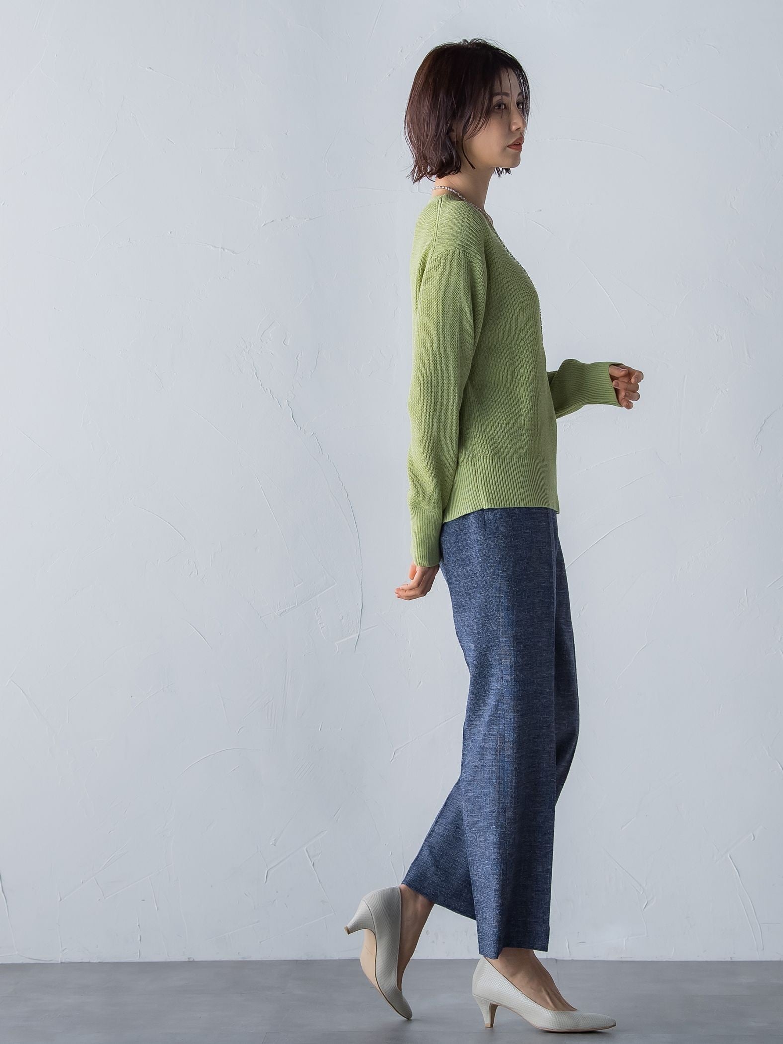 サマーツイードワイドストレートパンツ≪洗濯機で洗える≫