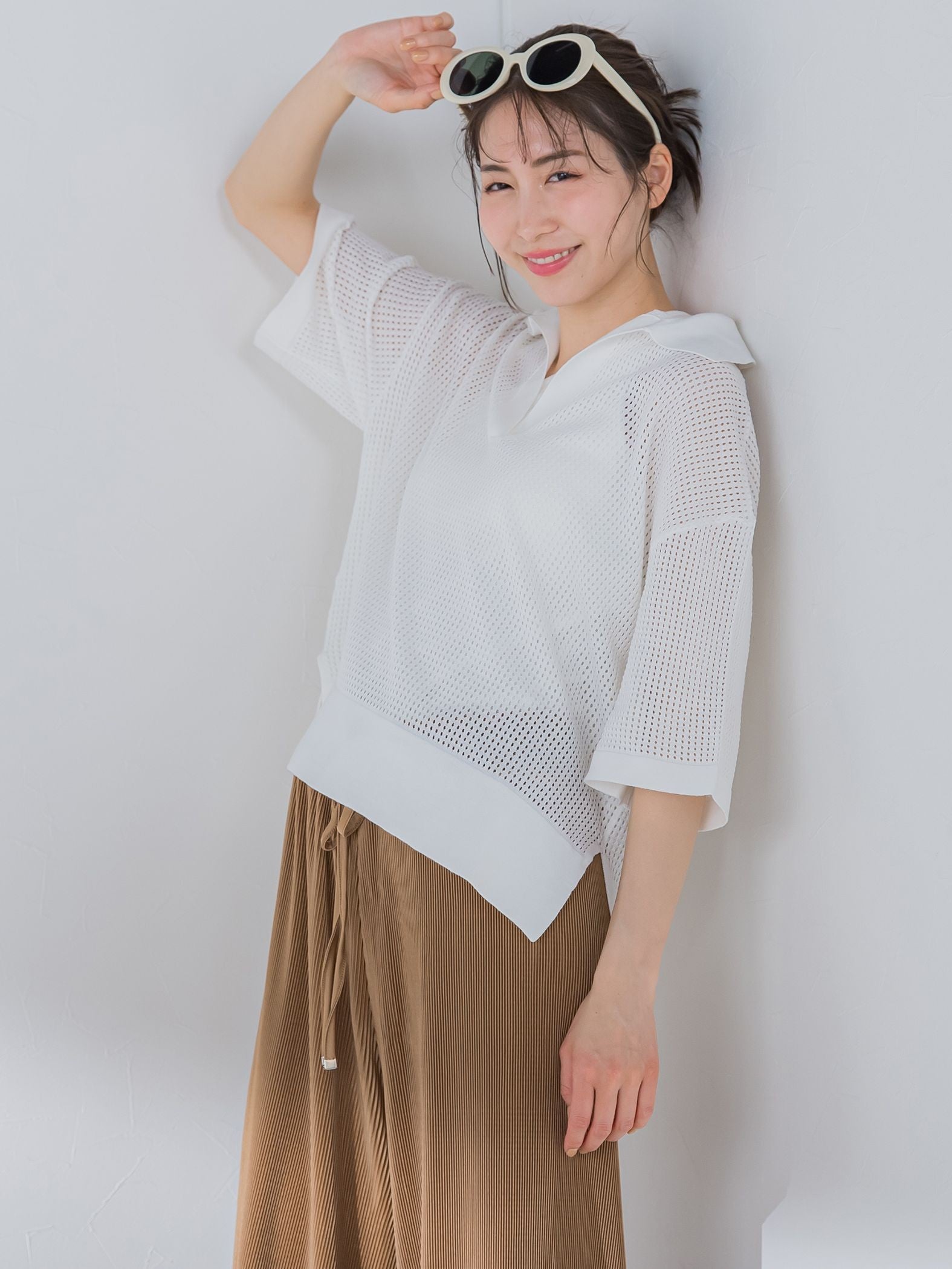 【トレンド感度を高める】メッシュニットプルオーバー《手洗い可能》