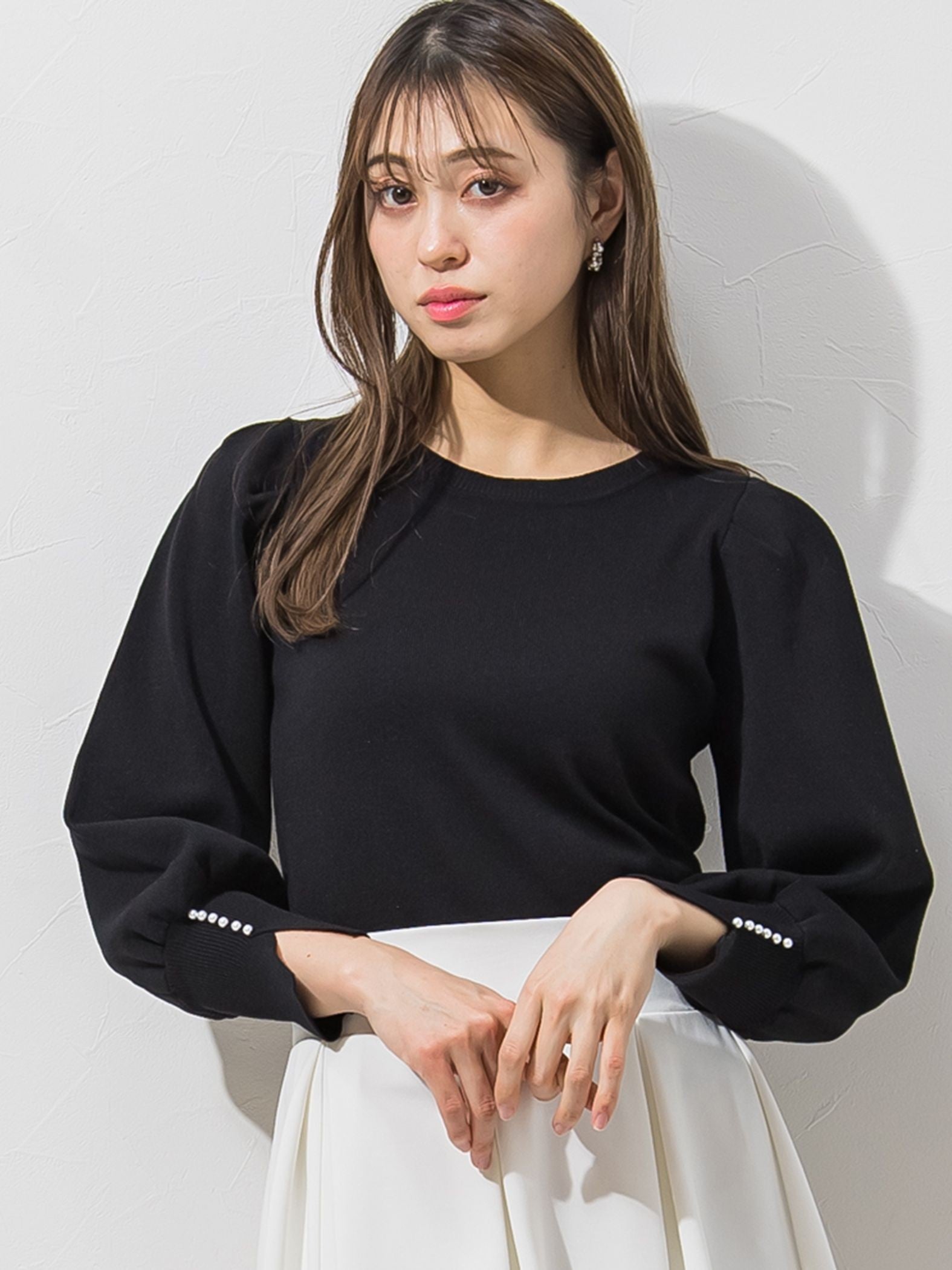 袖口スリットパールニット≪手洗い可能≫