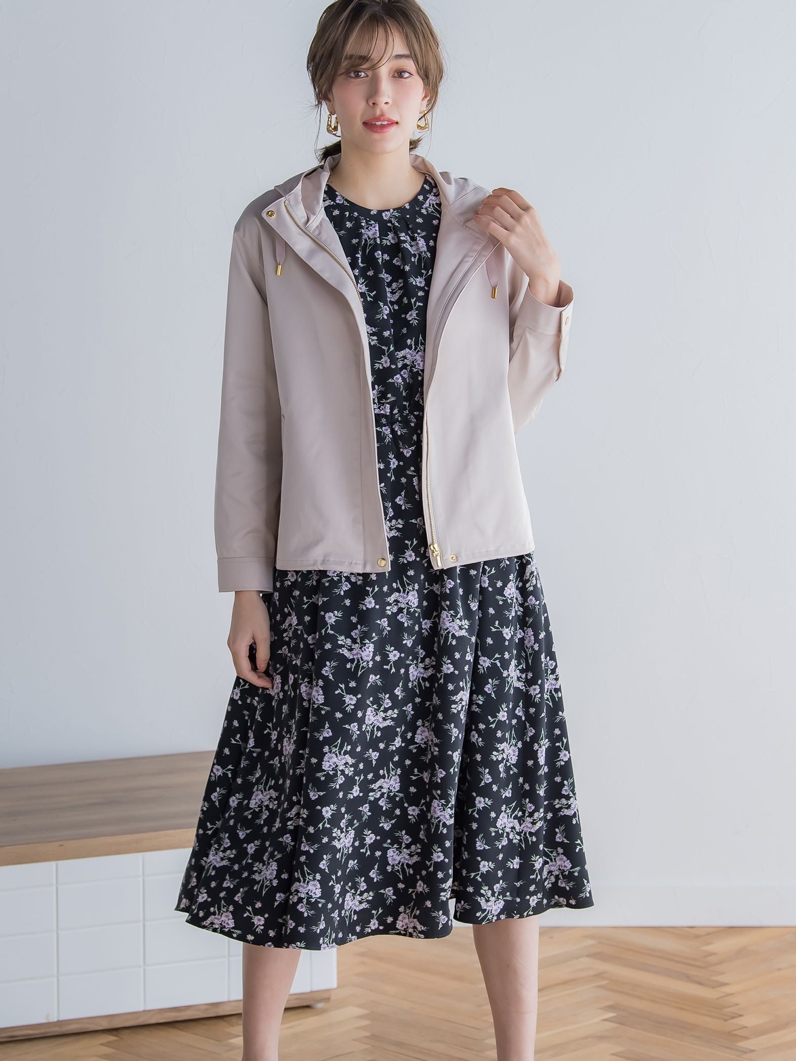 花柄シフォンワンピース ≪洗濯機で洗える≫