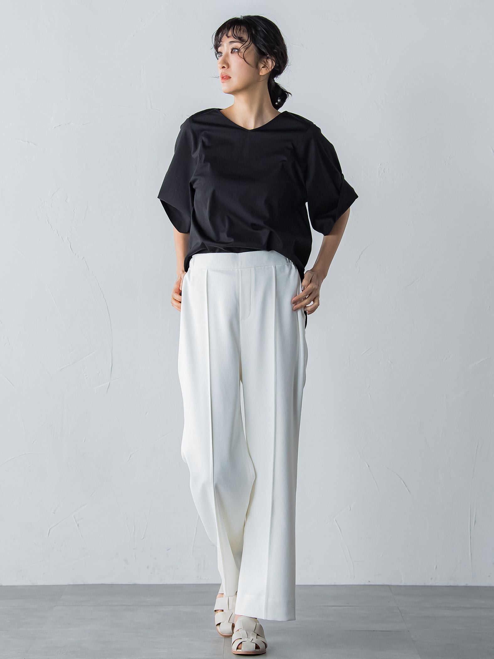 アリシアリノスタイルアップワイドパンツ≪洗濯機で洗える/シワになりにくい/ストレッチ/セットアップ≫