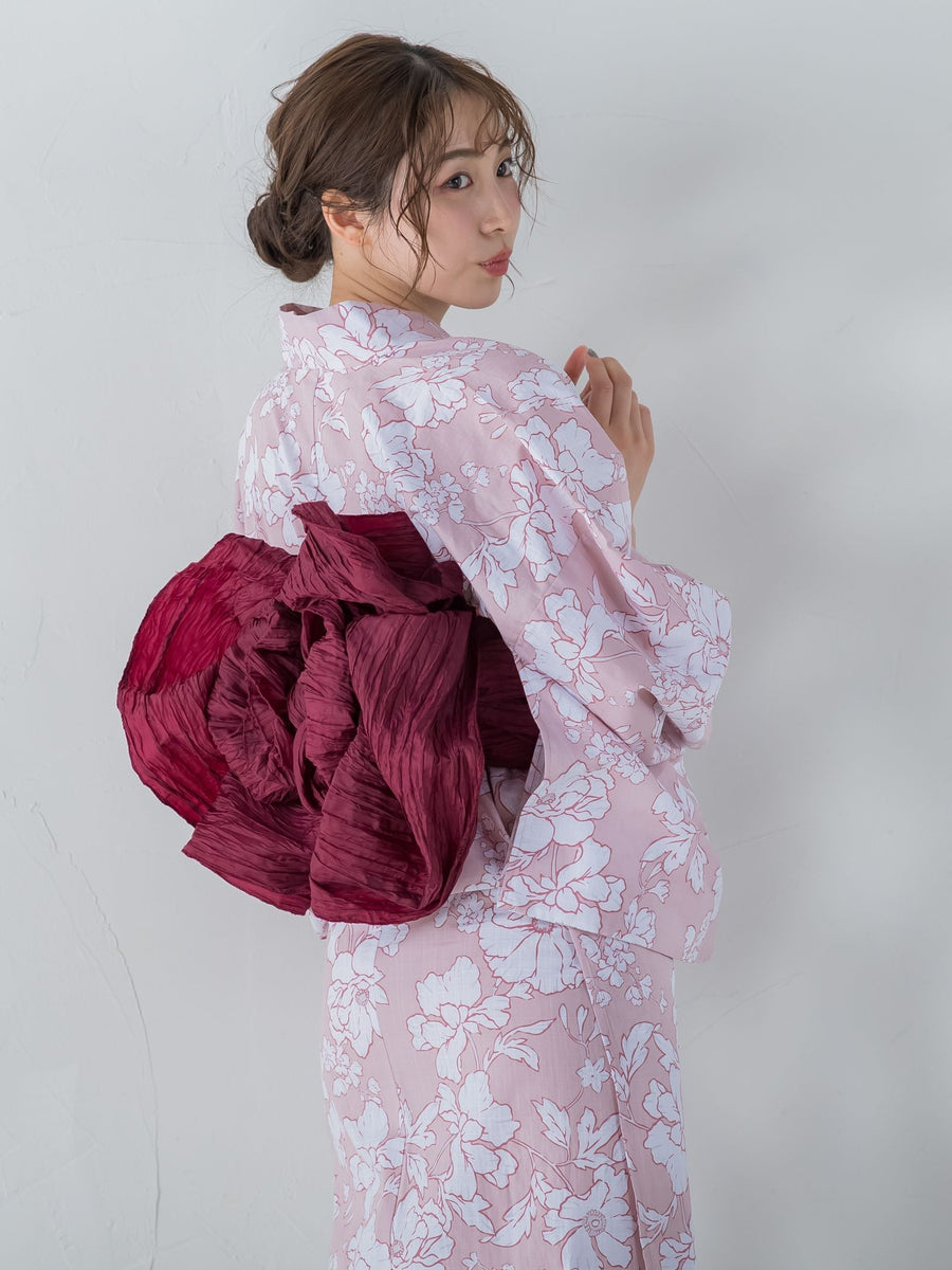 浴衣 本体のみ 花柄 ブルー ピンク