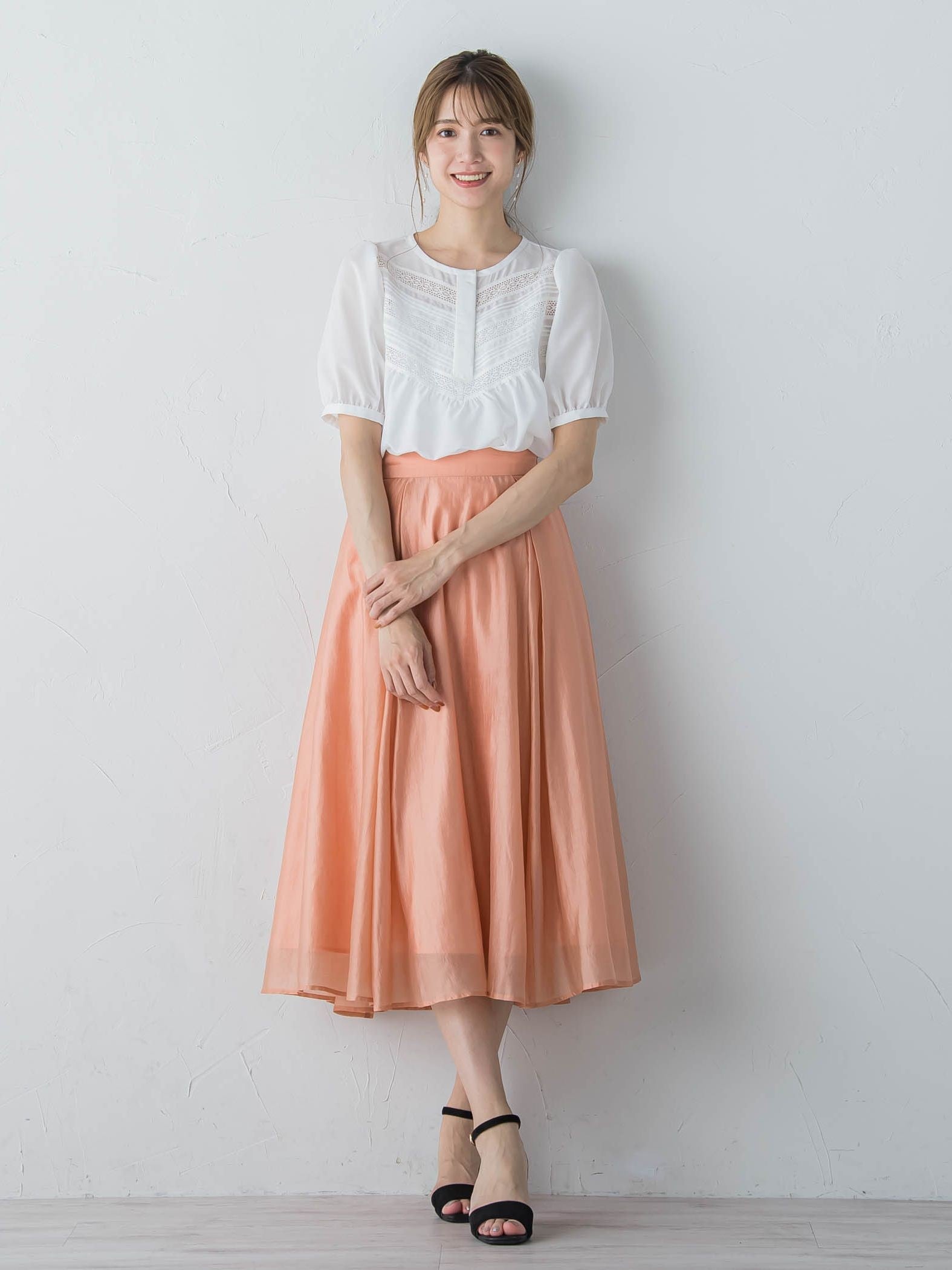 【通常サイズ】タックフレア女優スカート ≪洗濯機で洗える≫